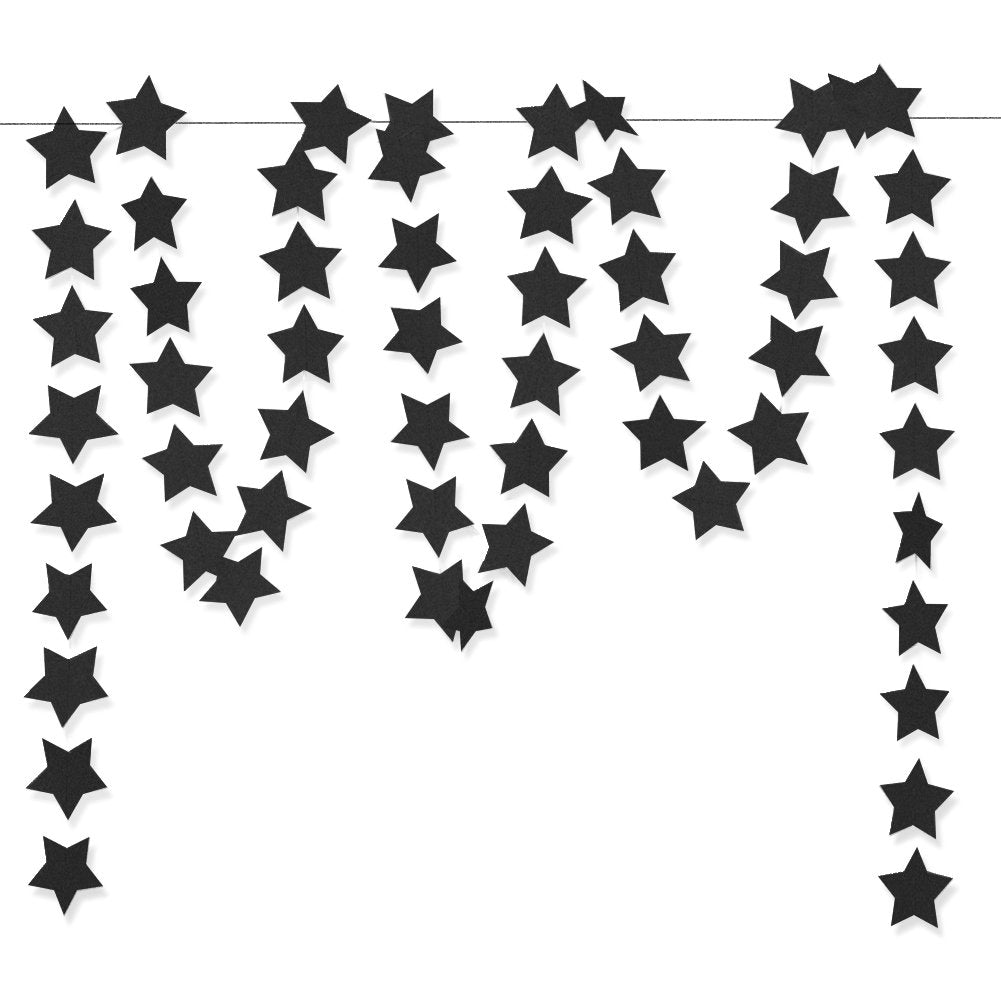 Glitter Black Star Hanging Garland - Twinkle Paper Star Banner For Festival Home Wall Decoration, Halloween Themed Party, Birthd
