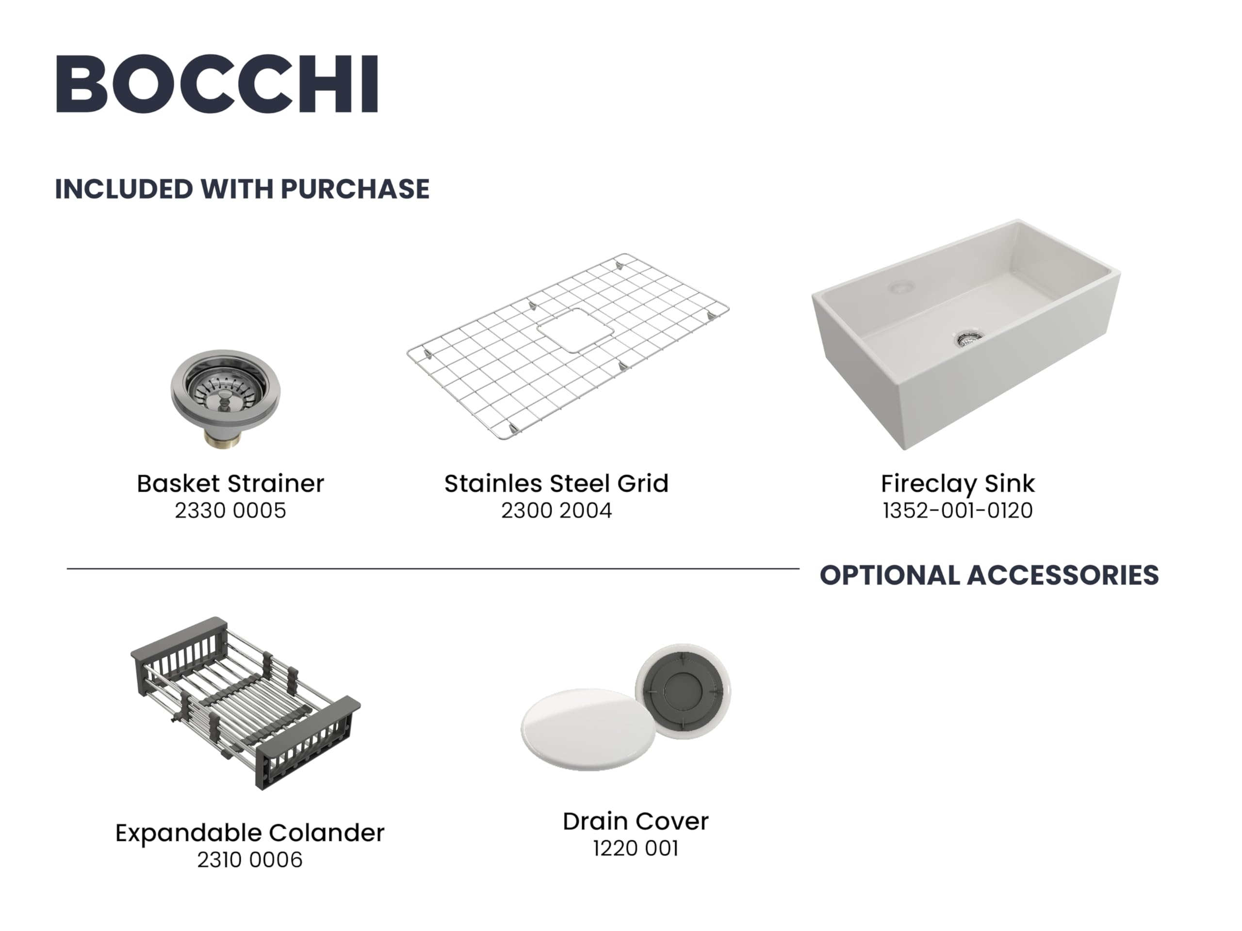 Bocchi Contempo Farmhouse Apron Front Fireclay 33 In. Single Bowl Kitchen Sink With Protective Bottom Grid And Strainer In White
