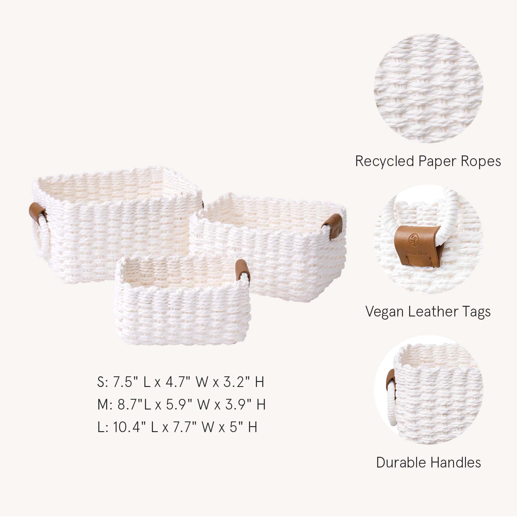 La Jolie Muse Woven Storage Baskets For Organizing, Recycled Paper Rope Basket Bin Divider For Makeup Towel Shelf Cupboards Draw