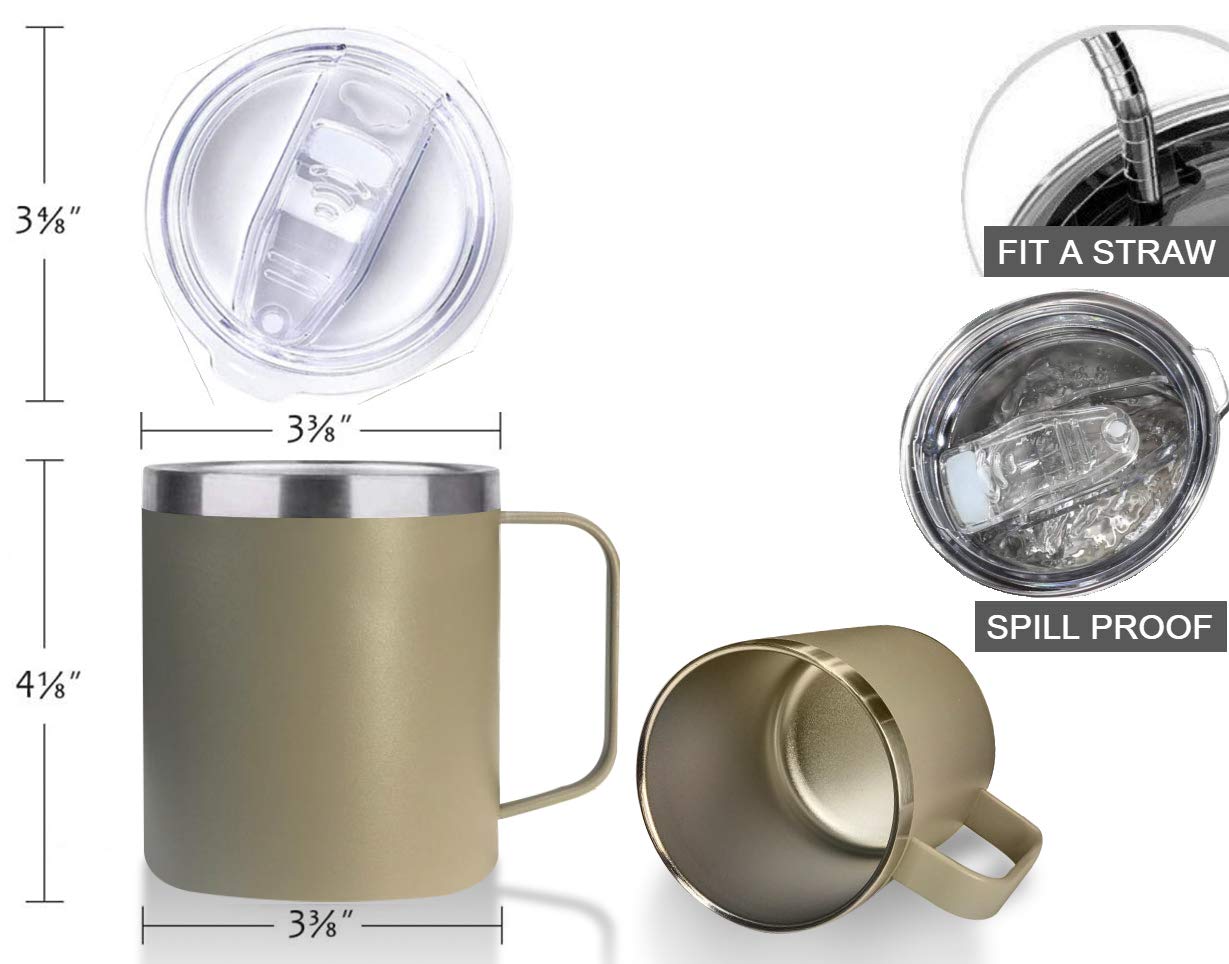 Spotondeals Stainless Steel Insulated Coffee Mug Tumbler With Handle, 14Oz Double Wall Vacuum Travel Tumbler Cup With Sliding Li