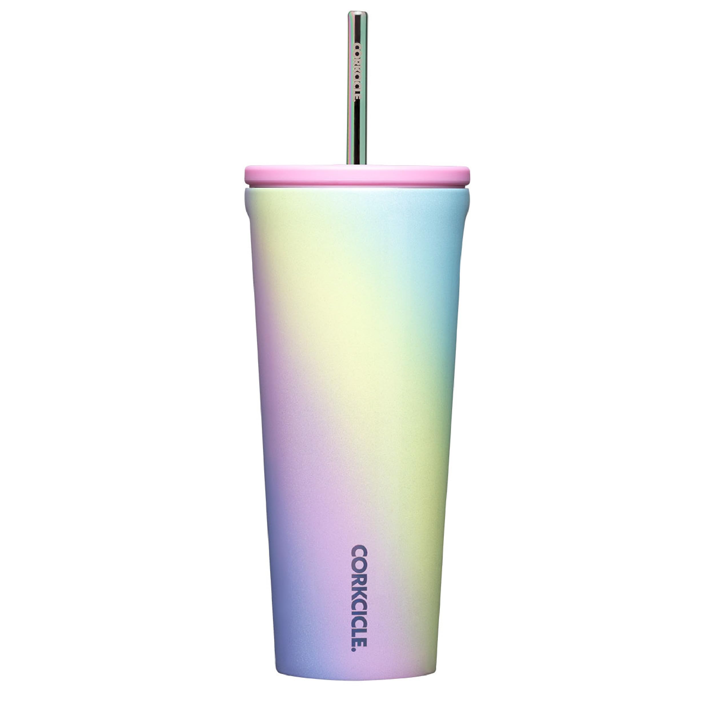 Corkcicle Cold Cup Insulated Tumbler with Lid and Straw, Rainbow Unicorn, 24 oz - Reusable Water Bottle Keeps Beverages Cold for