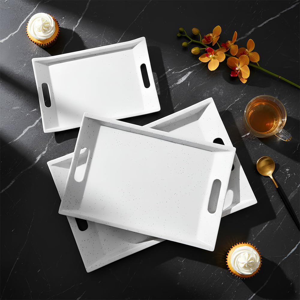 Fedoy Fine Melamine Serving Tray, Set Of 3 Villori Series (Multicolorcoloured, White | Small, Medium And Large Size, 3 Tray, Rec