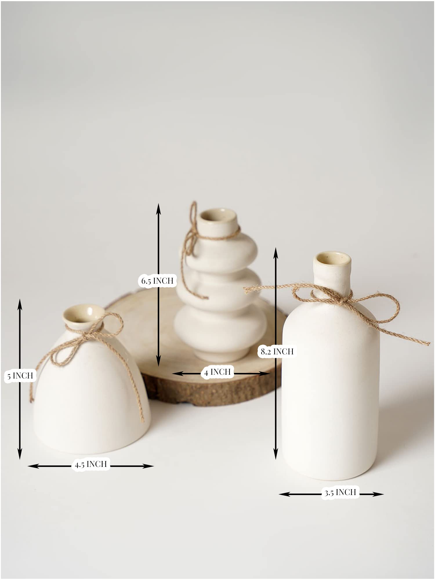 Purezento Konso Family White Ceramic Vase - Set Of 3 | Unique Shape Vases For Modern Home Decor, Shelves, Coffee Tables, Living