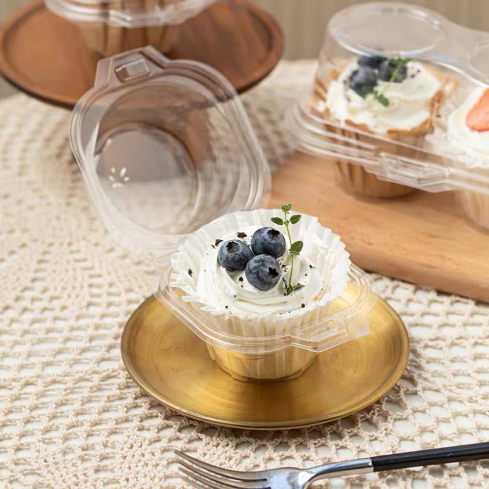 Lokqing 50 Pcs Cupcake Boxes Plastic Individual Cupcake Containers Single Cupcake Carrier With Connected Airtight Dome Lid For P