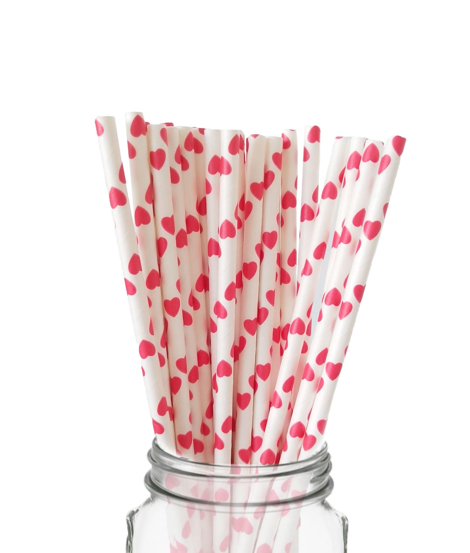 Biodegradable Red Hearts Paper Straws - Love Valentines Day Cake Pop Sticks For Weddings, Birthdays, Anniversaries, Holiday Cele