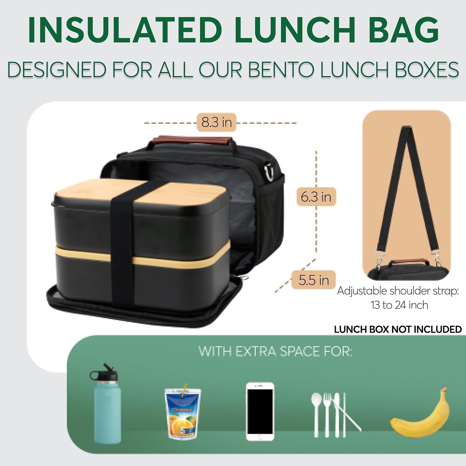 Umami Insulated Lunch Box Bag Women & Men W/Water Bottle Pocket W/Adjustable Shoulder Strap, Perfect-Size, Great For Work And Tr