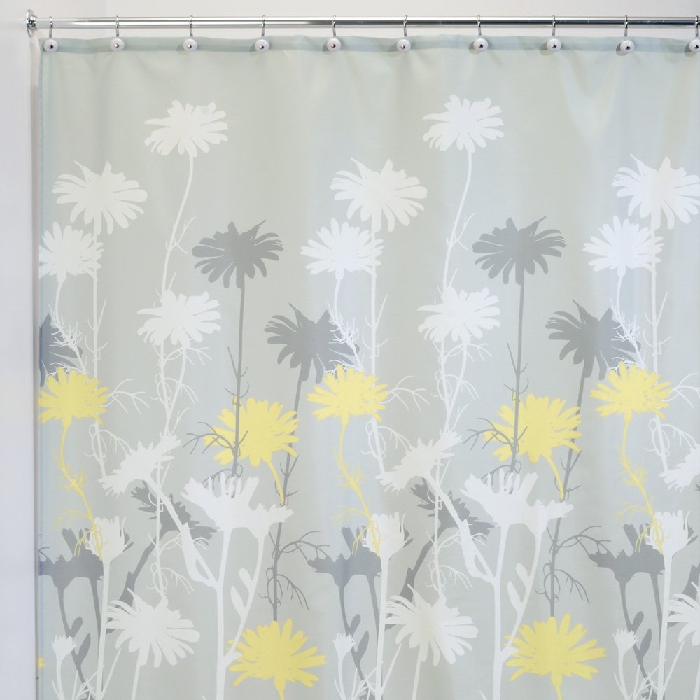 Idesign Daizy Fabric Shower Curtain For Master, Guest, Kids', College Dorm Bathroom, 72'' X 72'' - Gray And Yellow