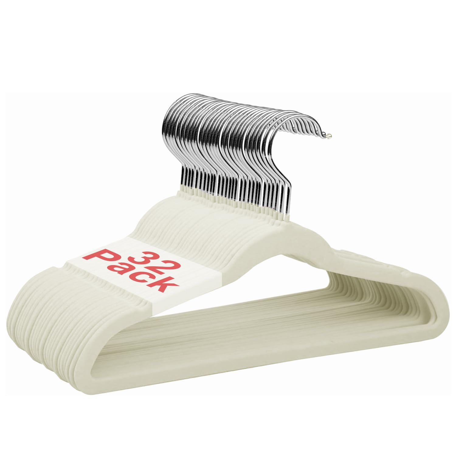 Wellong Baby Velvet Hangers, 11 Inches Kids Clothes Hangers, Non-Slip Childrens Hangers For Infant And Toddler 32 Pack Cream