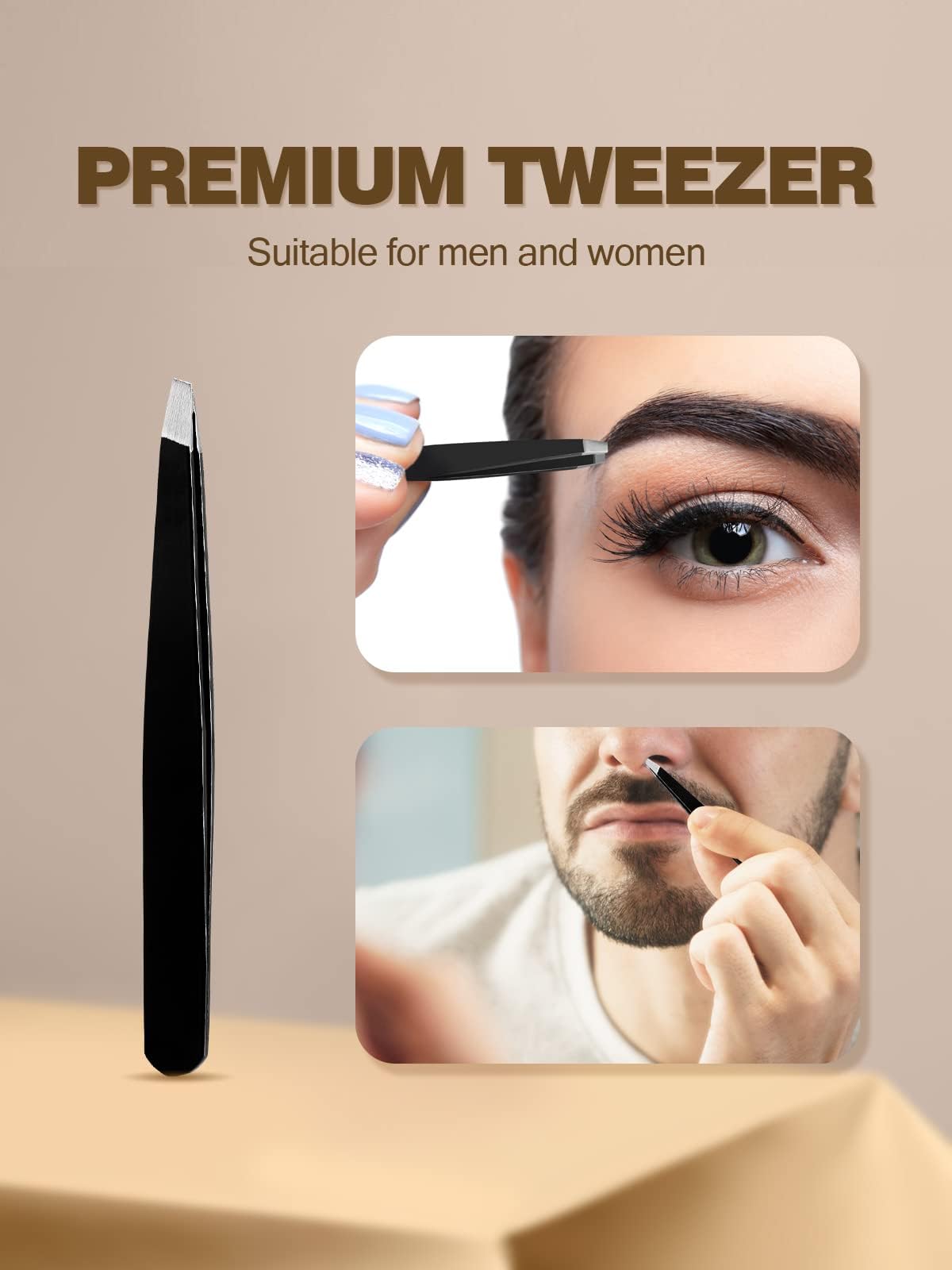 Macaki 10X Magnifying Mirror With 2 Suction Cups, 3.5 Inches Magnified Makeup Mirror And Slant Tweezers,Black,1Pc