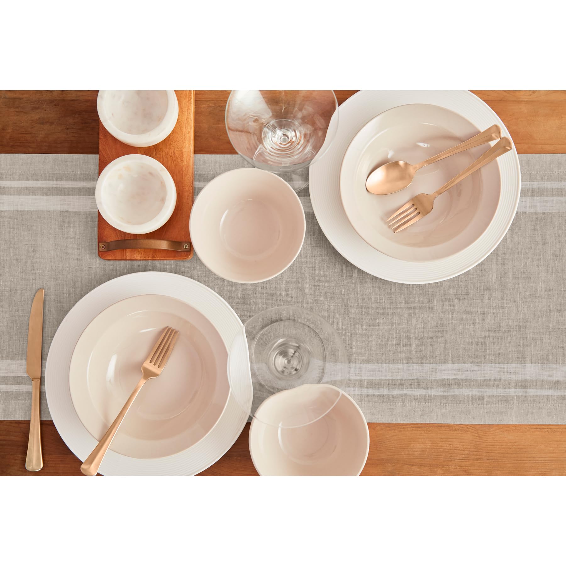 Solino Home Stripe Linen Table Runner 108 Inches Long - 100% Pure Linen White And Natural Table Runner 14 X 108 Inch - French St