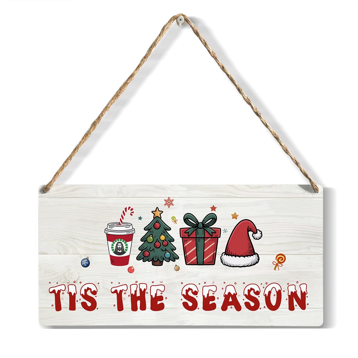YCYD Christmas Decor Sign Tis The Season, Christmas Gifts Wall Art Wooden Hanging Plaque 12 x 6 Inch, Friends Besties Colleagues