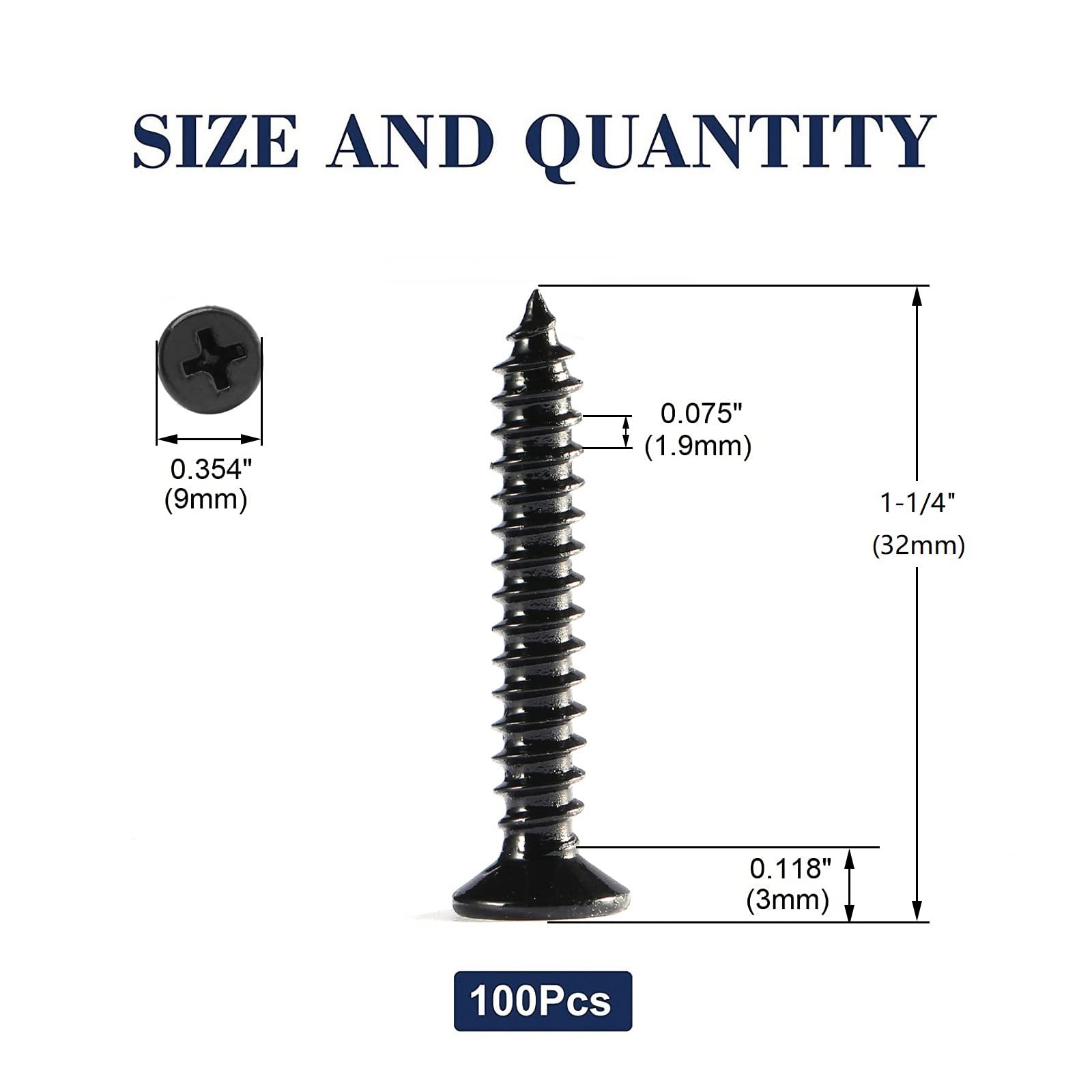 10 X 1-14 Wood Screw 100Pcs 18-8 (304) Stainless Steel Screws Flat Head Phillips Fast Self Tapping Drywall Screws Black Oxide By