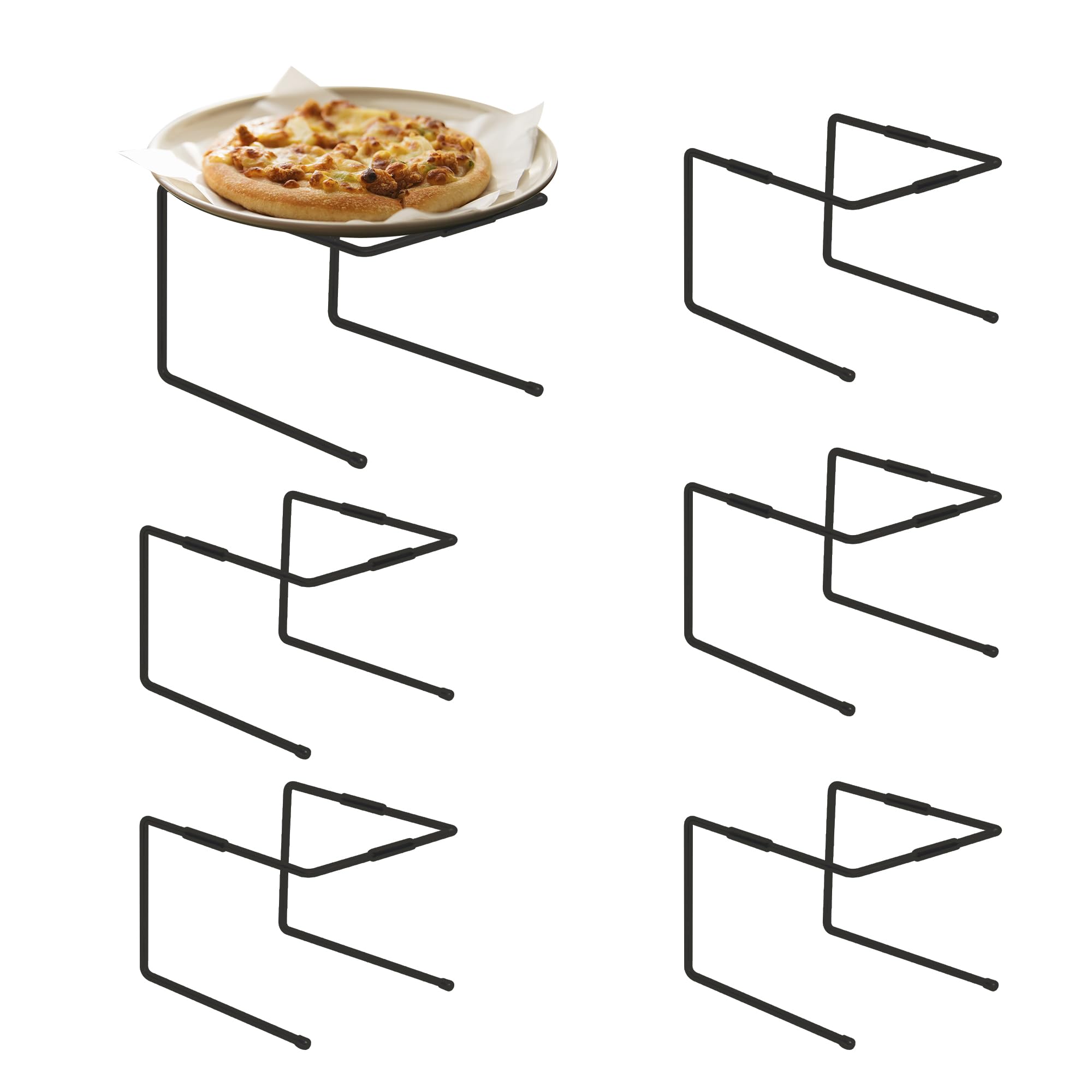 Hpc Decor 6Pcs Black Metal Pizza Stands For Tables- Pizza Pan Riser Rack Holder- Food Display Riser Stands For Party Buffet Tabl