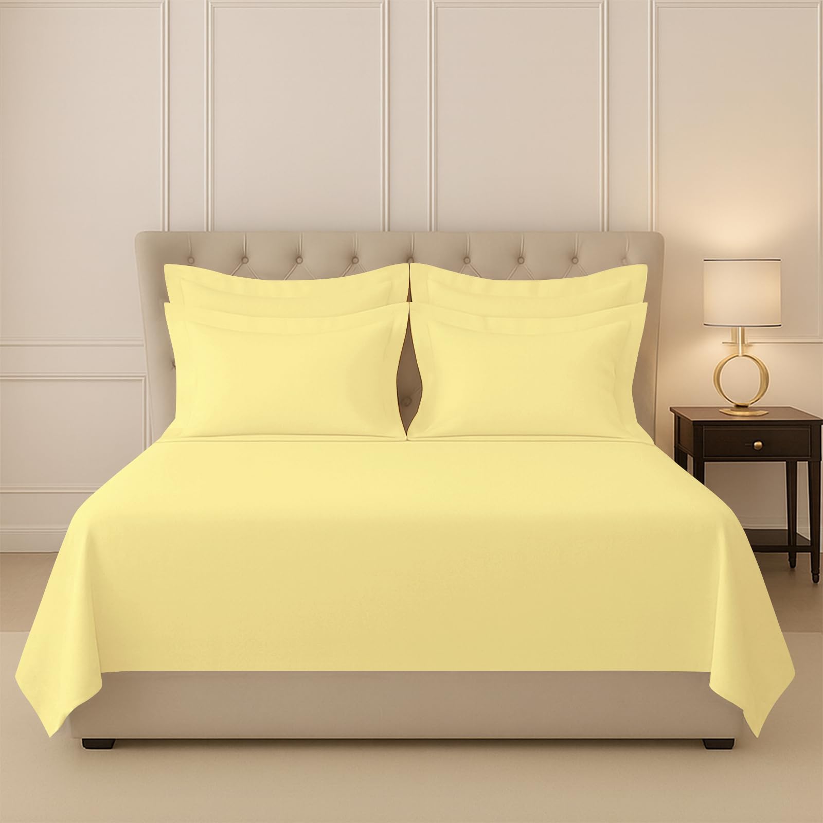 Pizuna 100% Cotton Bedsheet Super King Size Mellow Yellow, 400 Thread Count Long Staple Combed Cotton Flat Bedsheets 108X108 Inc