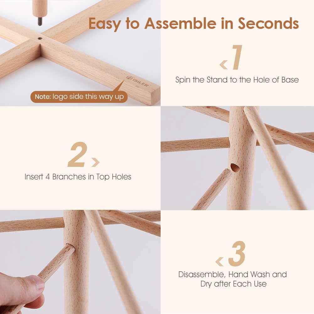 Isiler Natural Beech Wood Pasta Drying Rack With 8 Branches, Easy To Transfer For Drying Pasta And Spaghetti, Special Suspension