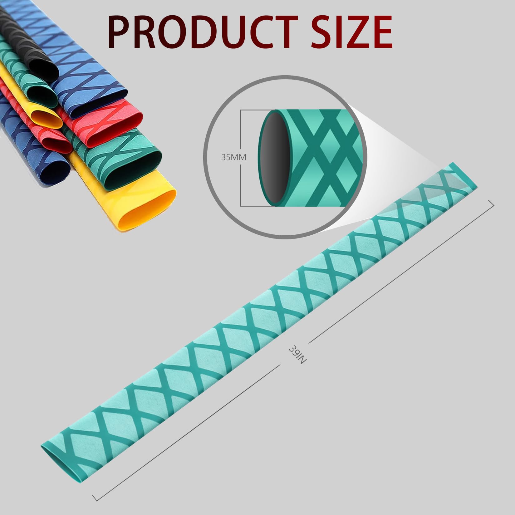 Etekgo X-Tube Heat Shrink Wrap Tubing 3964 Lengths For Rod Grips-5 Color 14 Sizes (Green, Diamter:35Mm Length:39)