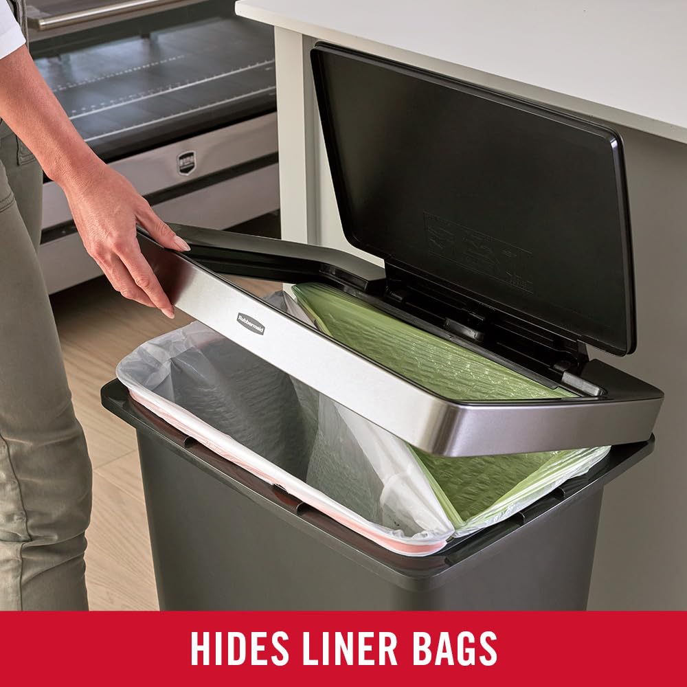 Rubbermaid Premier High-Capacity Step-On Trash Can, 19 Gallon, Single Or Dual Stream Trash Or Recycling, Charcoal, Stainless-Ste