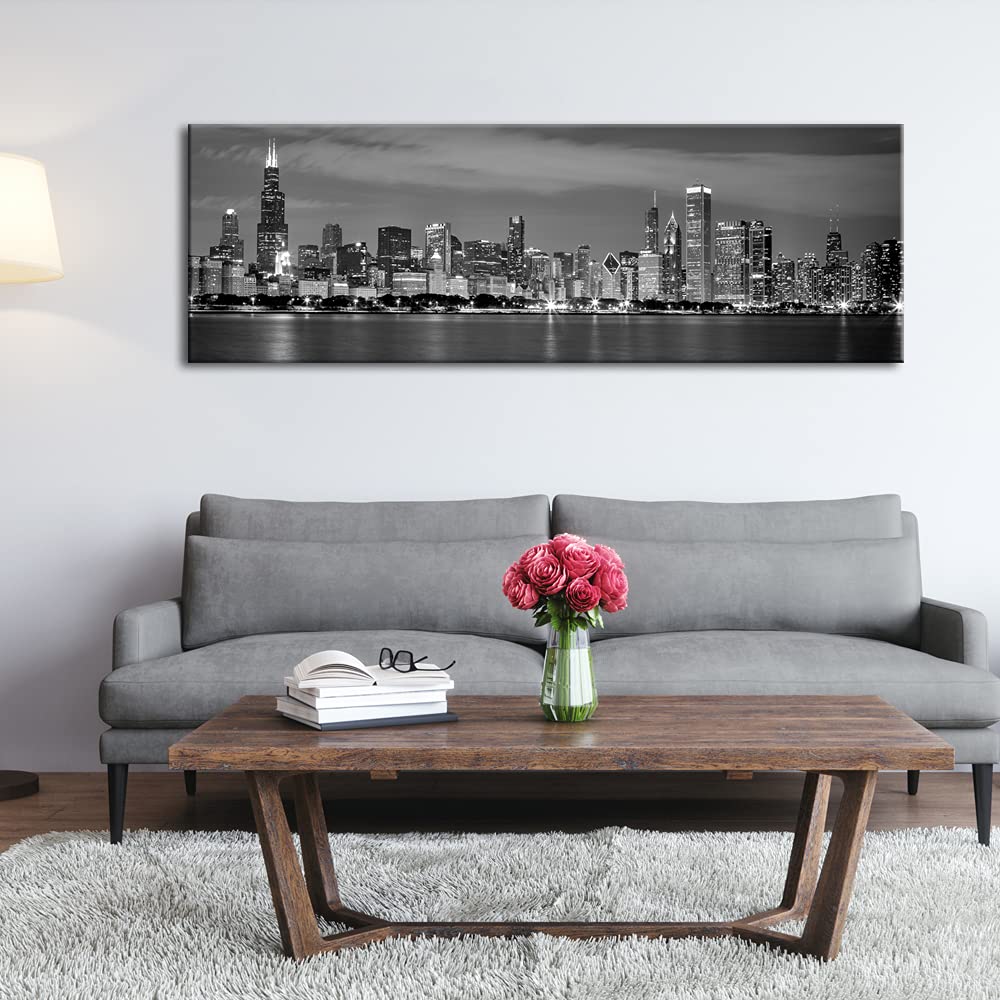 Wieco Art Chicago City Center Skyline In Black And White Canvas Prints Modern Canvas Art Cityscape Wall Decorations For Living R