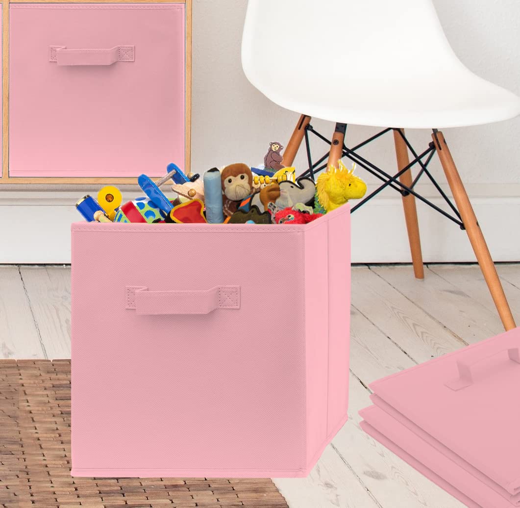 Pomatree 13x13x13 Inch Storage Cubes - 4 Pack - Large and Sturdy Storage Bins  Dual Handles  Foldable  Cube Organizer Bin  Fabric Baskets for Organizing Closet  Clothes and Toys (Pink)