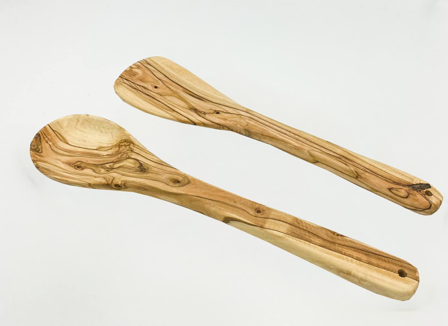 Olive Wood Spoon & Curved Spatula (12 Inch Set Of 2 Pieces), Wooden Utensils, Turner/Spatula/Spoon For Every Day Cooking, From B
