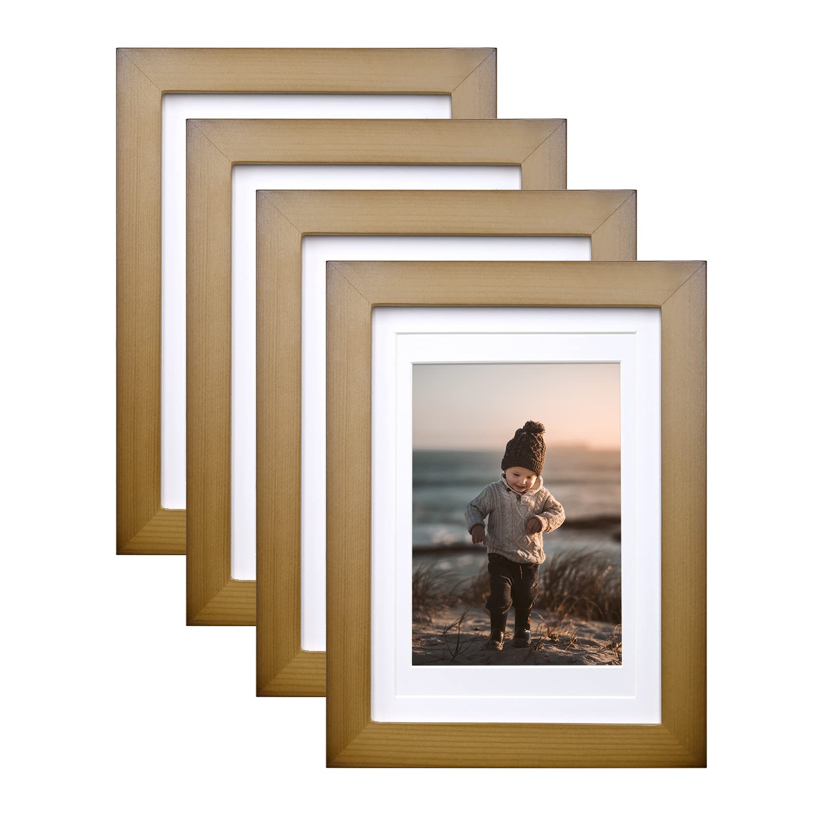 KINLINK 5x7 Picture Frames Brown - Wood Frames with Acrylic Plexiglass for 3.5x5/4x6 with Mat or 5x7 without Mat, Tabletop and W