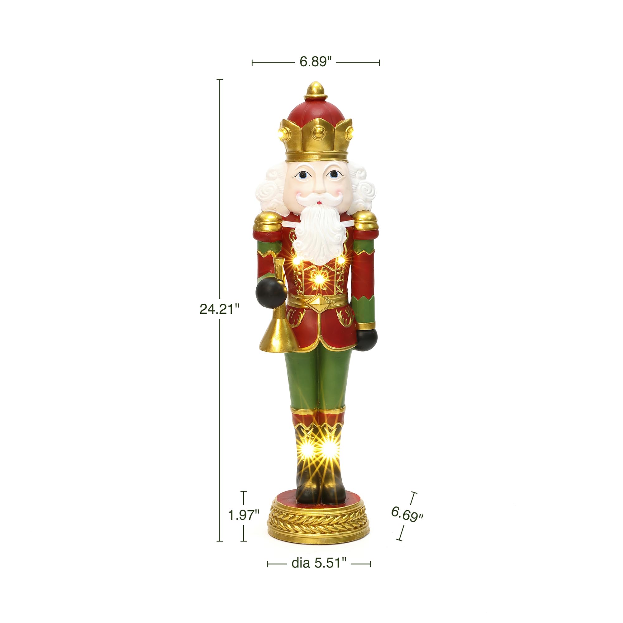LuxenHome 2FT Tall Nutcracker Christmas Decoration, Colorful Lighted Holiday Nutcracker Soldier Statue with Trumpet, Christmas D