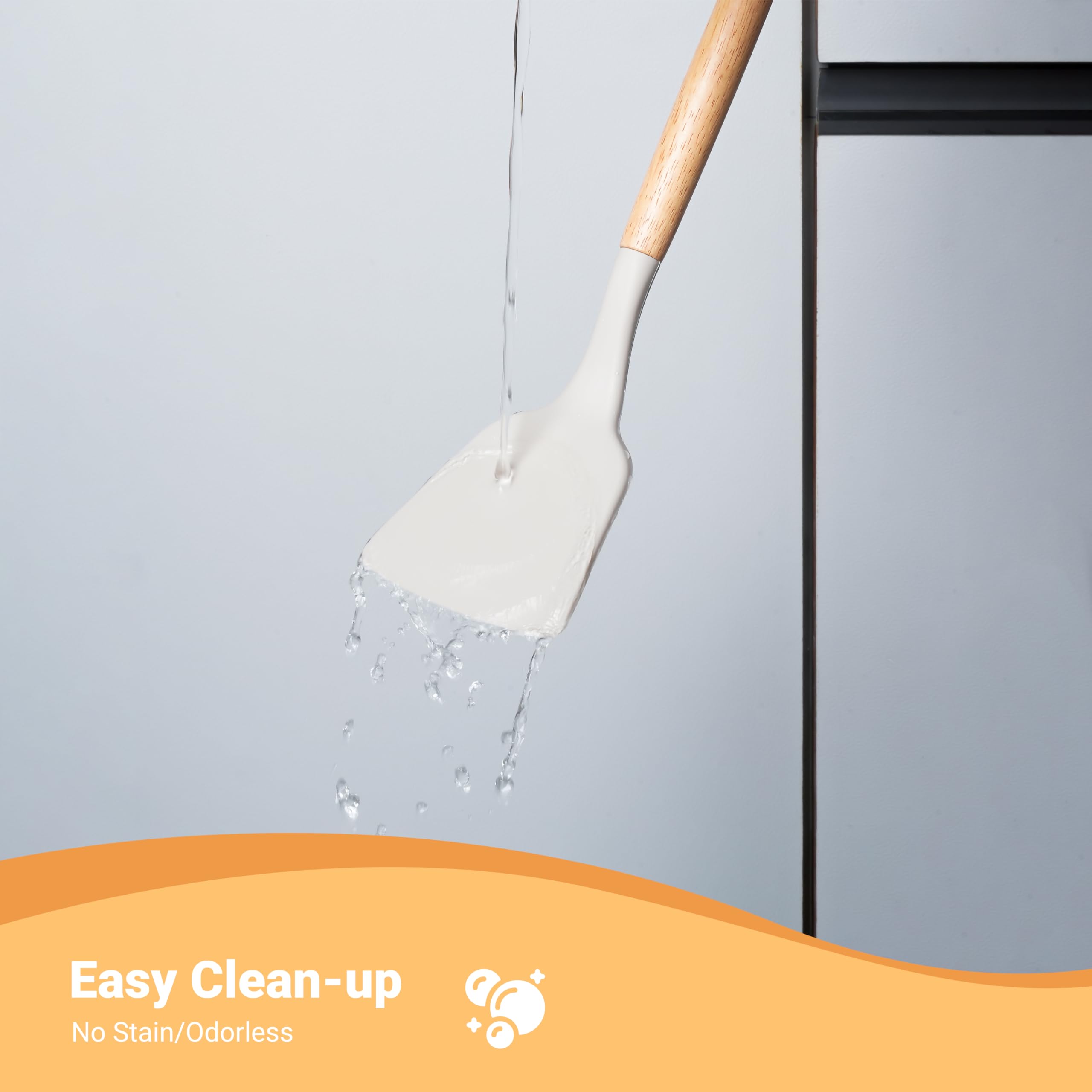 Vasukie Silicone Spatula Set with Wooden Handle for Kitchen | Spatula Silicone Set for Non Stick Pan | Kitchen Accessories Items