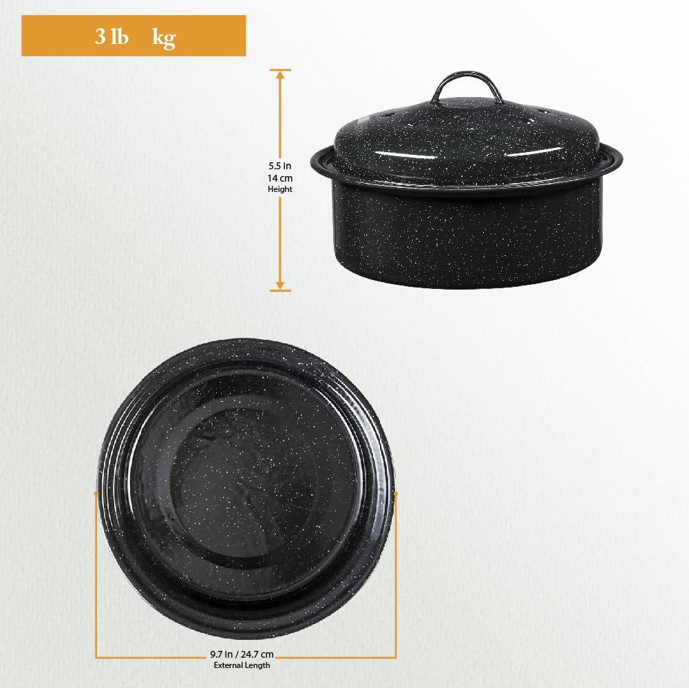 Granite Ware 3 Lb. Capacity Covered Round Roaster, Speckled Black Enamel On Steel