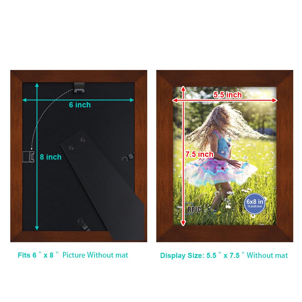 RPJC 6x8 inch Picture Frame Made of Solid Wood and High Definition Glass Display Pictures for Table Top Display and Wall Mountin