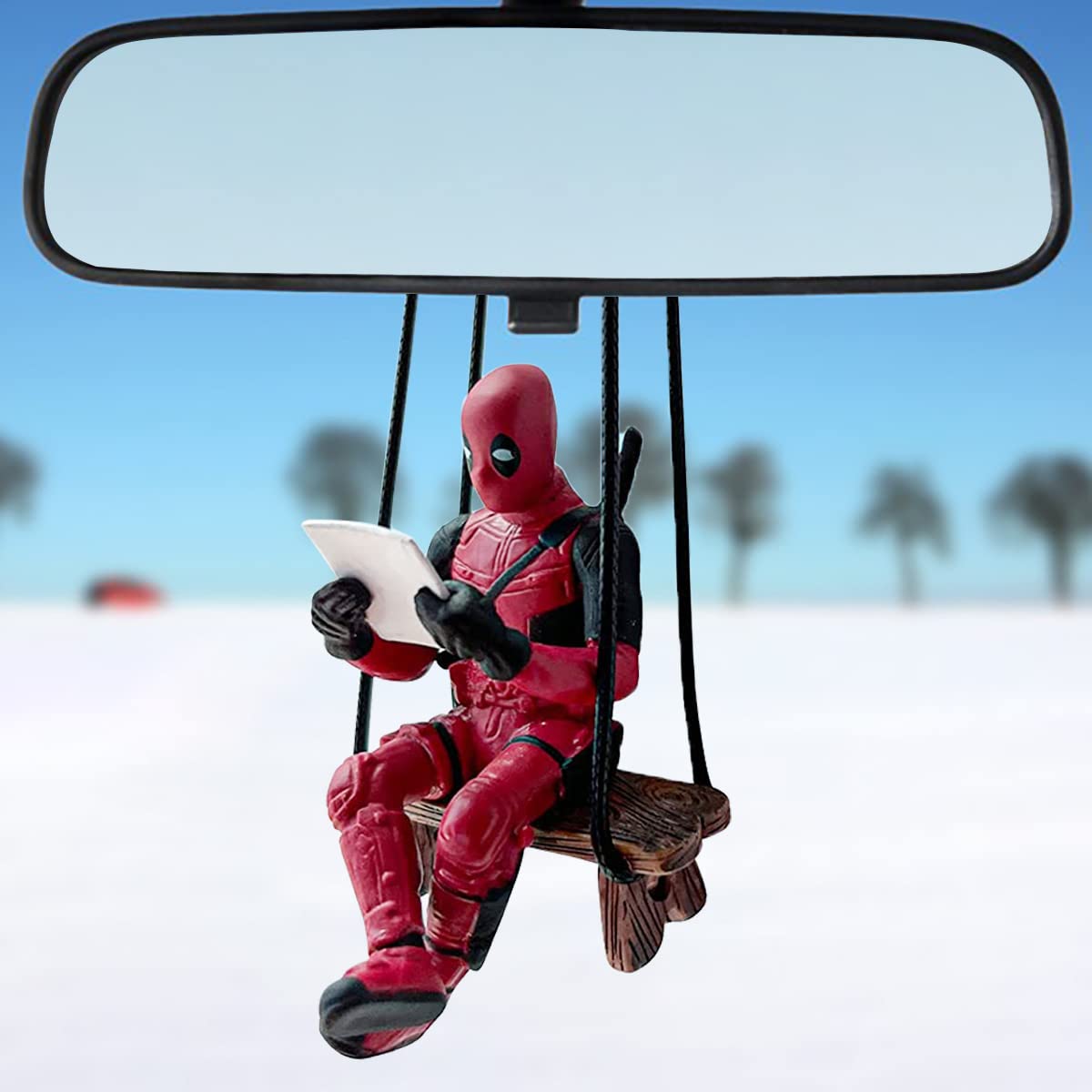 Funny Anime Car Mirror Hanging Accessories Car Pendant Reading Deadpol Ornaments Auto Rearview Mirror Decoration Car Accessories
