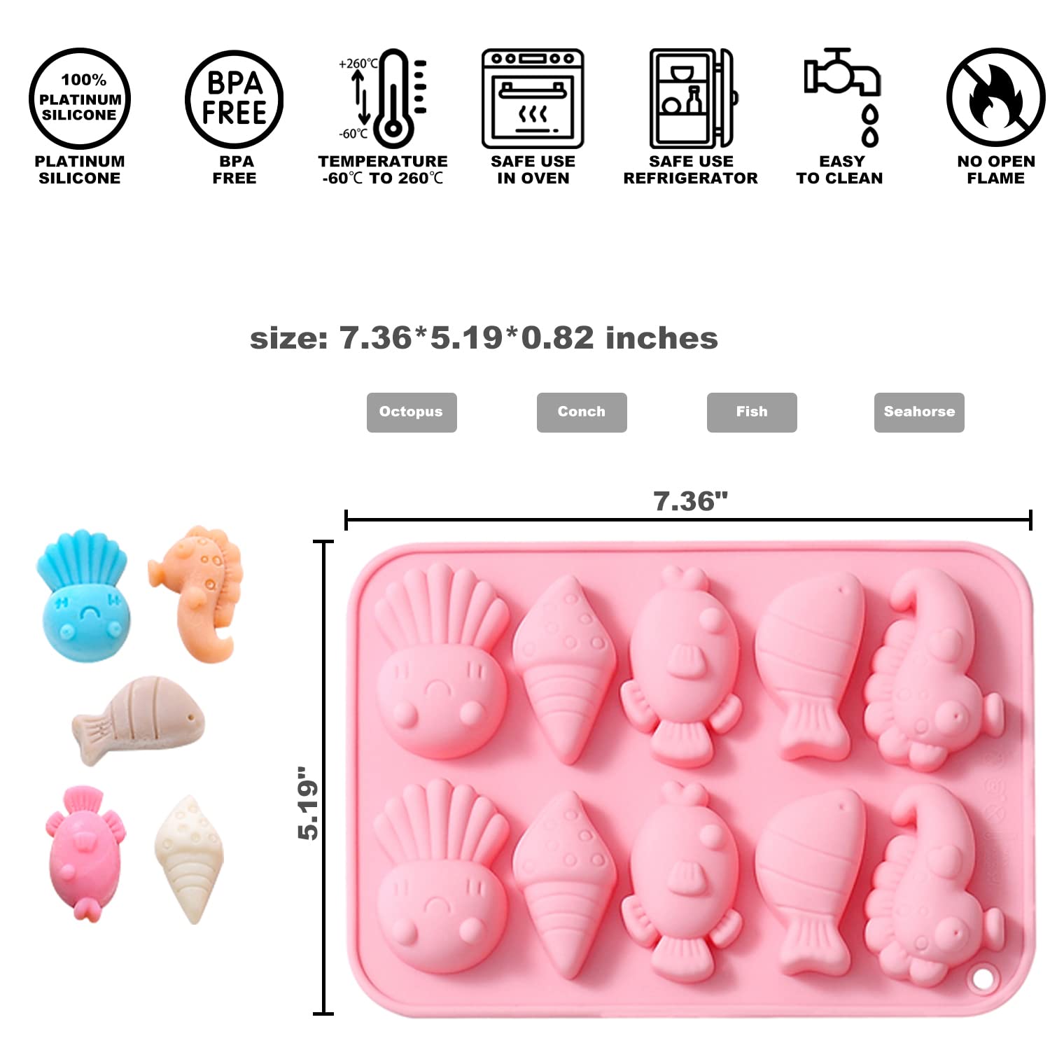 Verdental Marine Life Silicone Molds Set Non-Stick Candy Making Supplies For Chocolate Gummy Biscuit Mints Crayon Including Octo