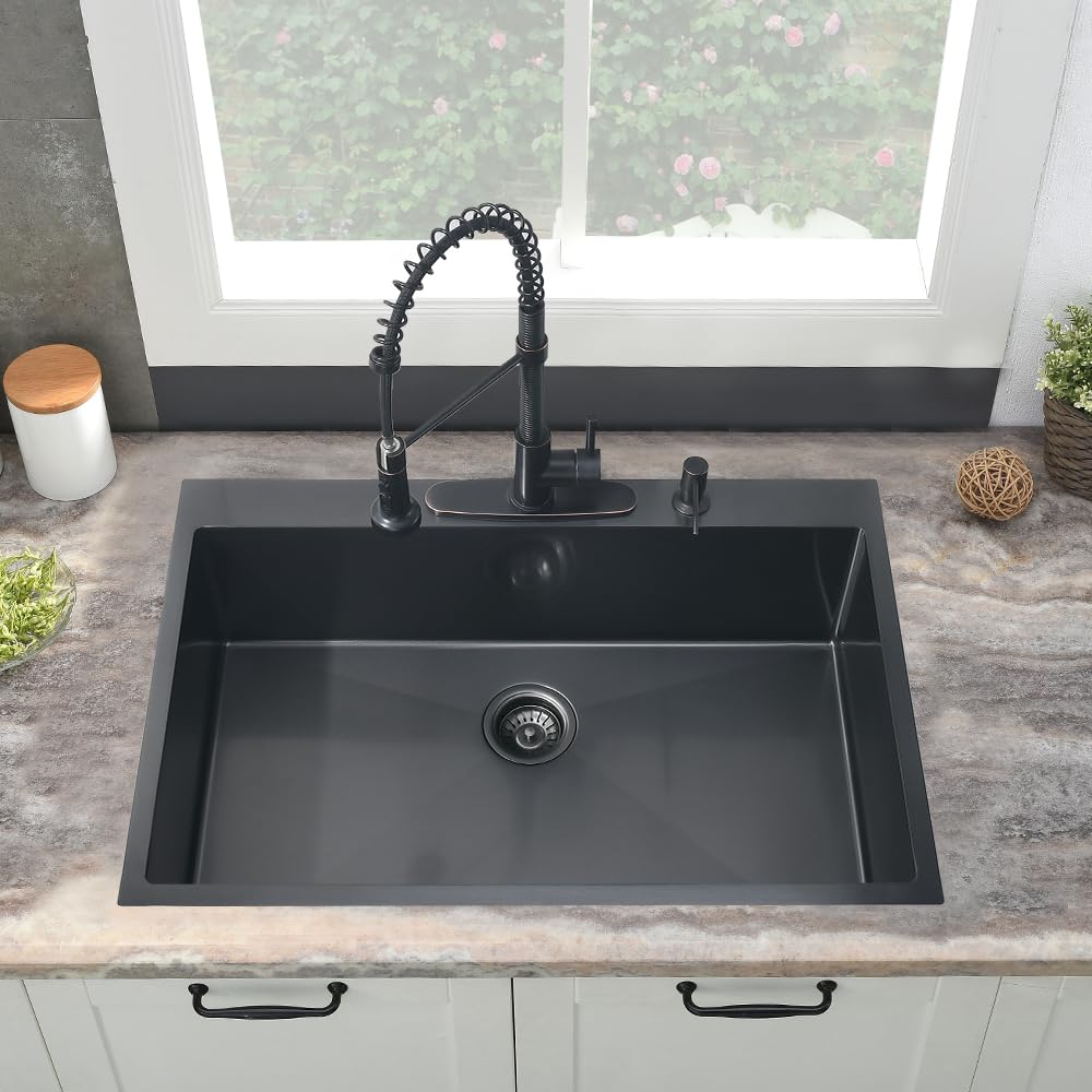 Jshozzy 33 Inch Gold Drop In Kitchen Sink, 33 X 19 Kitchen Sink Drop In Single Bowl 16 Gauge Stainless Steel Gold Kitchen Sink T