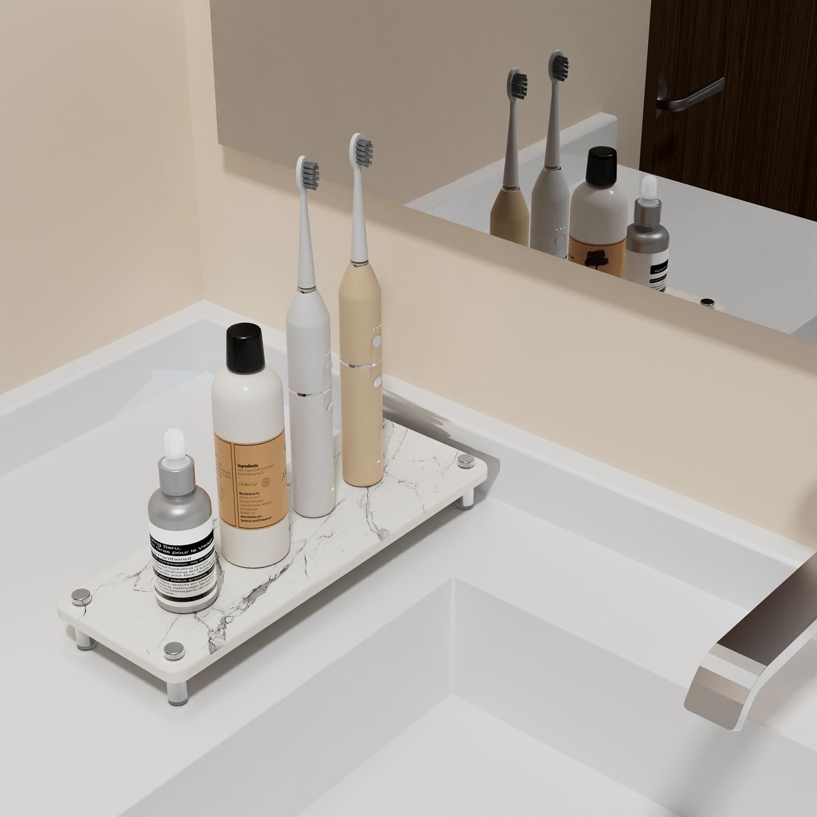 Johamoo Stone Drying Tray, Water Absorbing Stone Tray For Sink, Bathroom Diatomaceous Earth Fast Drying Stone Sink Tray Caddy, K