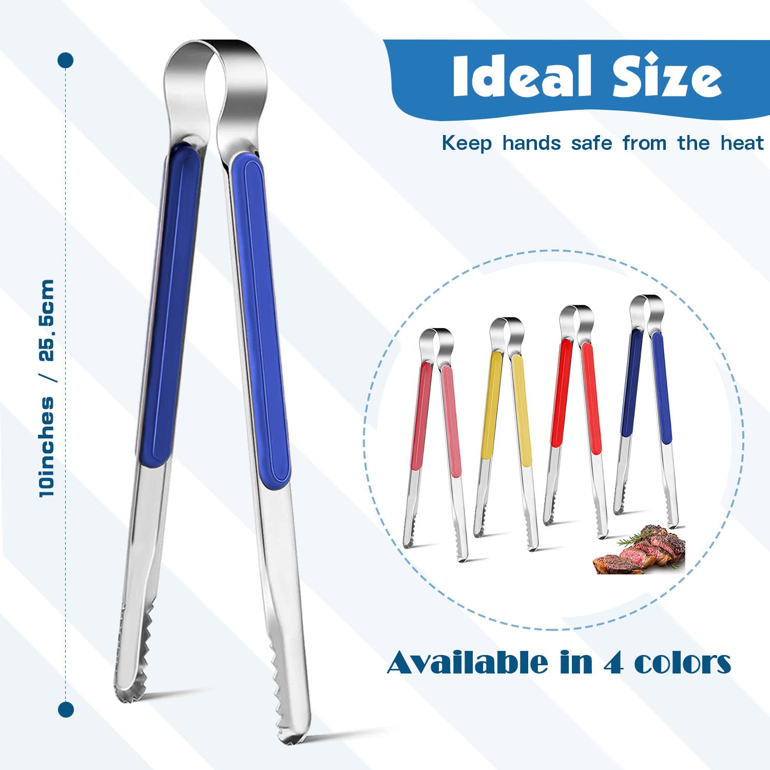 4Pcs Stainless Steel Kitchen Tongs, Serving Tongs For Cooking, 10 '' Metal Food Tongs With Non-Slip Comfort Grip, Non-Stick Cook