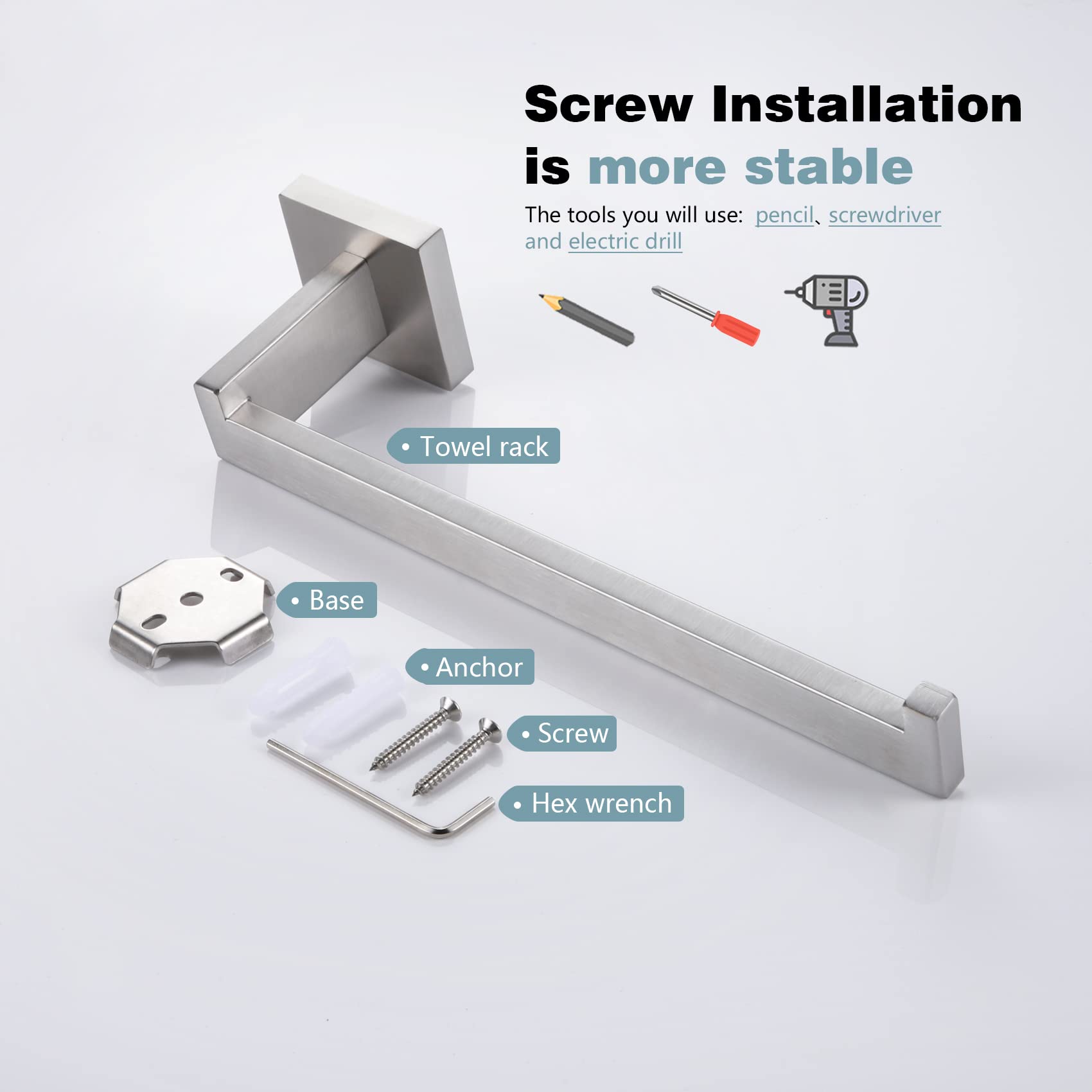 Kokosiri Hand Towel Holder Brushed Nickel Towel Bars Stainless Steel Bathroom Hardware Kitchen Paper Towel Holder Wall Mount, B3