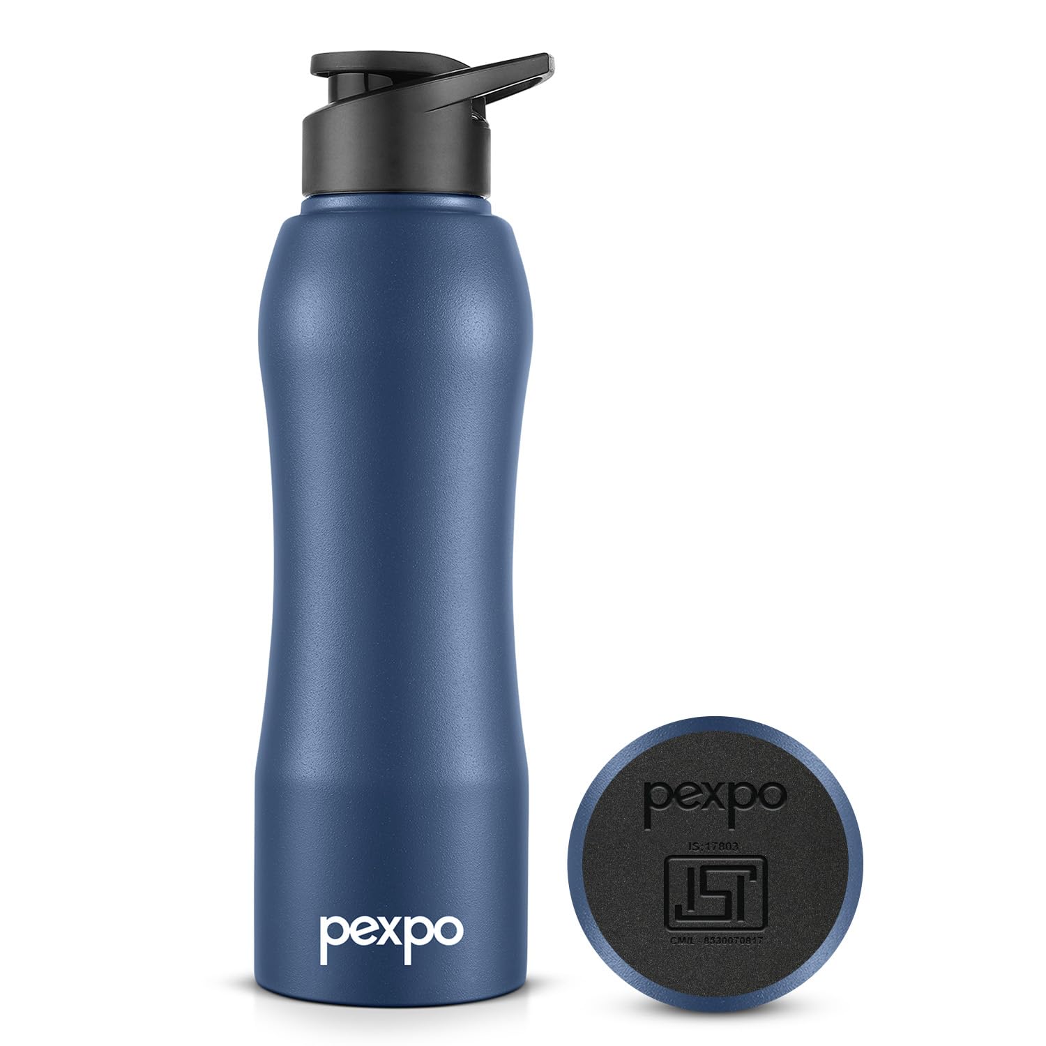 Pexpo Bistro Pro Isi Certified Stainless Steel Fridge Cooling/Sports Sipper Water Bottle 1000Ml, Denim Blue|Single Walled | Home
