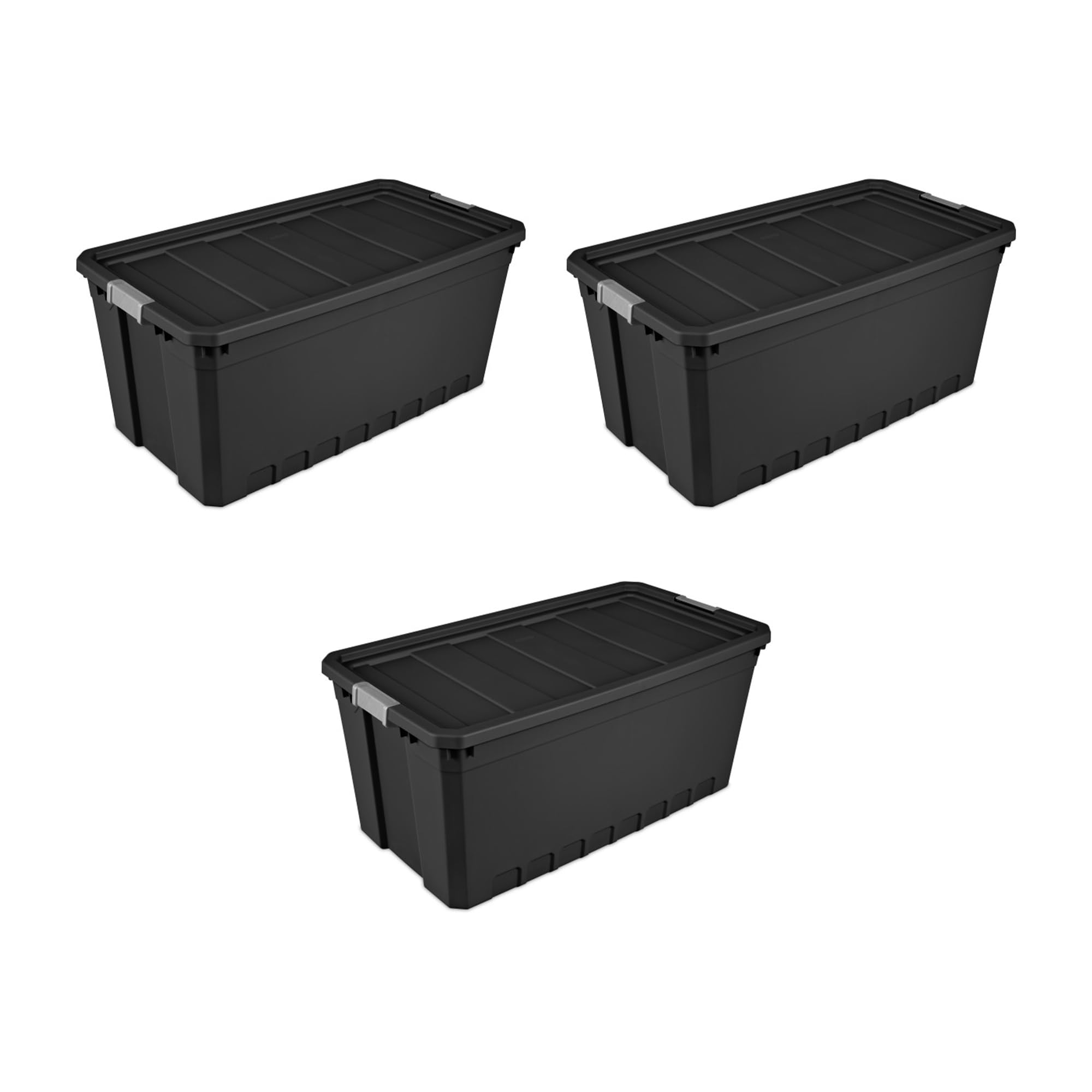 Sterilite 50 Gallon Plastic Stacker Tote, Heavy Duty Lidded Storage Bin Container For Stackable Garage And Basement Organization