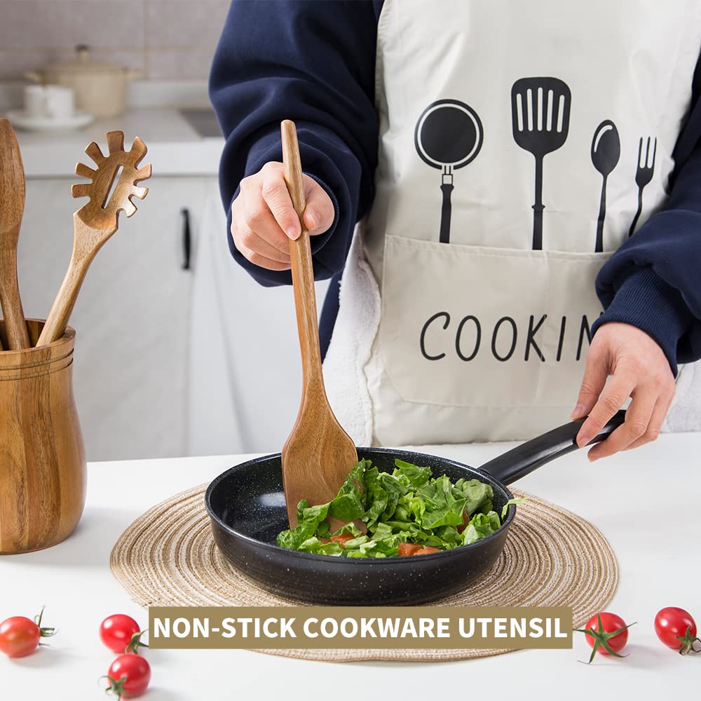 Exquisite Wooden Cooking Utensils For Kitchen, Set Of 5, 12 Inch Acacia Wood Kitchenware Tool Set, Cooking Gadgets Includes Spoo