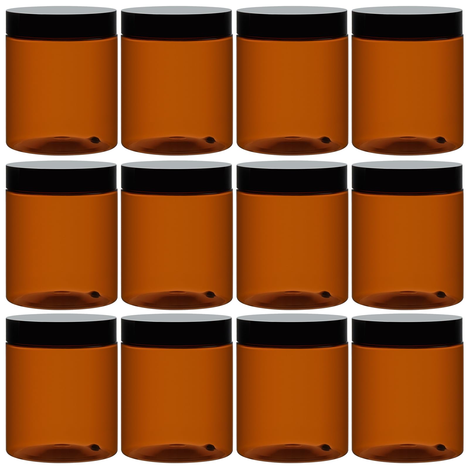 Tuzazo 8 Oz Amber Plastic Cosmetic Jars Leak Proof Container With Lids For Cream, Lotion, Powder, Ointments, Beauty Products, 12