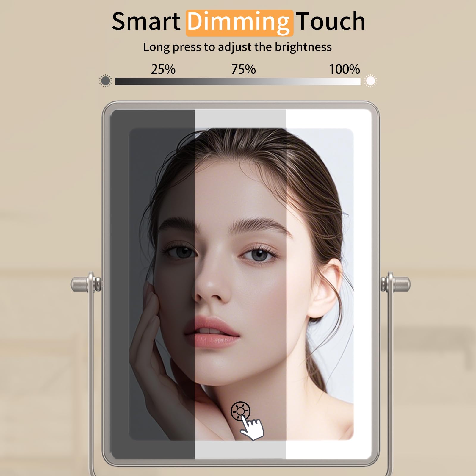 FUNTOUCH Wall Mounted Makeup Mirror - 1X/20X Magnifying, 5000mAh, Touch Dimmable, Brushed Nickel, 16.2"L x 13.