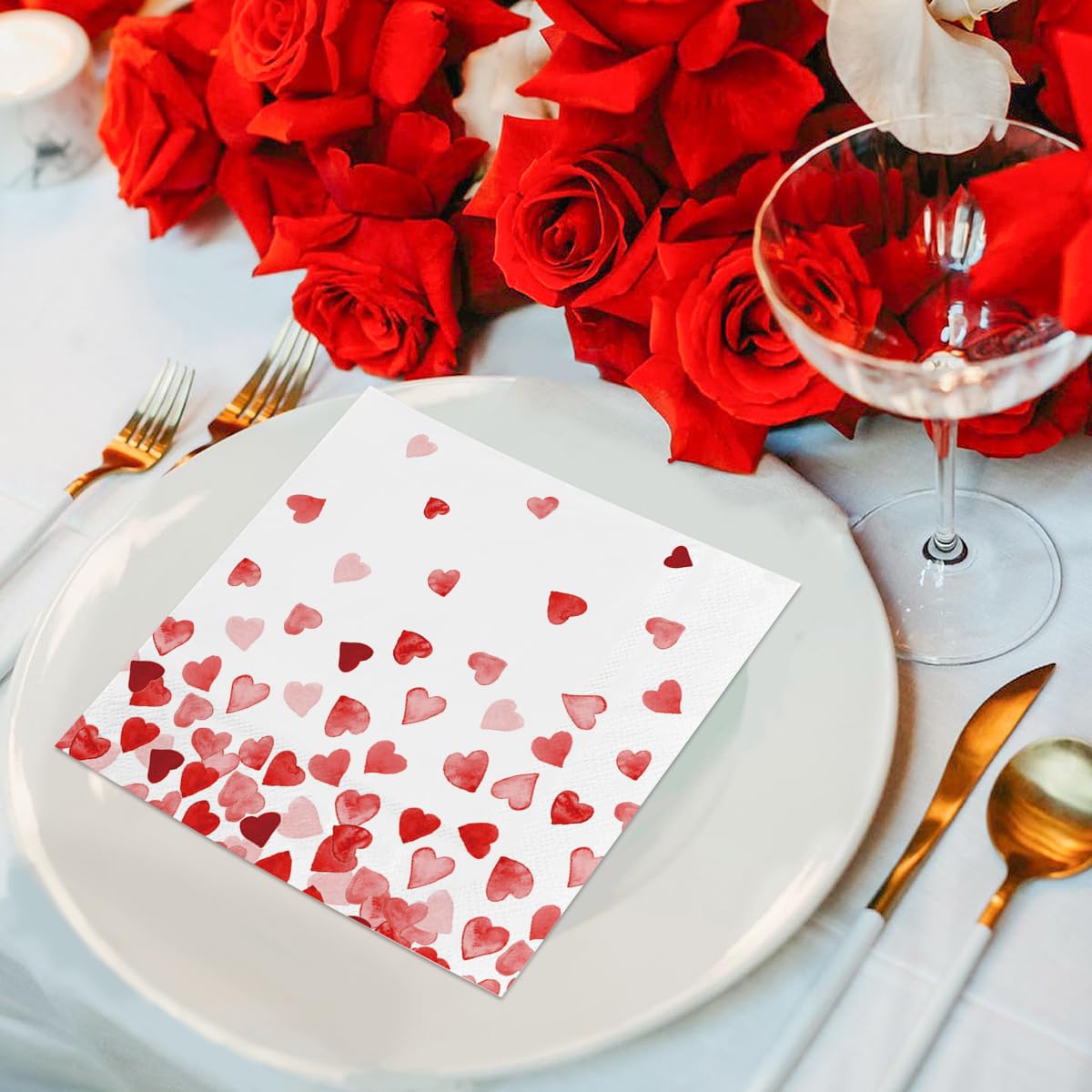 Horaldaily 100 Valentine Disposable Paper Decorative Luncheon Napkins, Tiny Love Hearts Hand Towel For Party Lunch Dinner Kitche