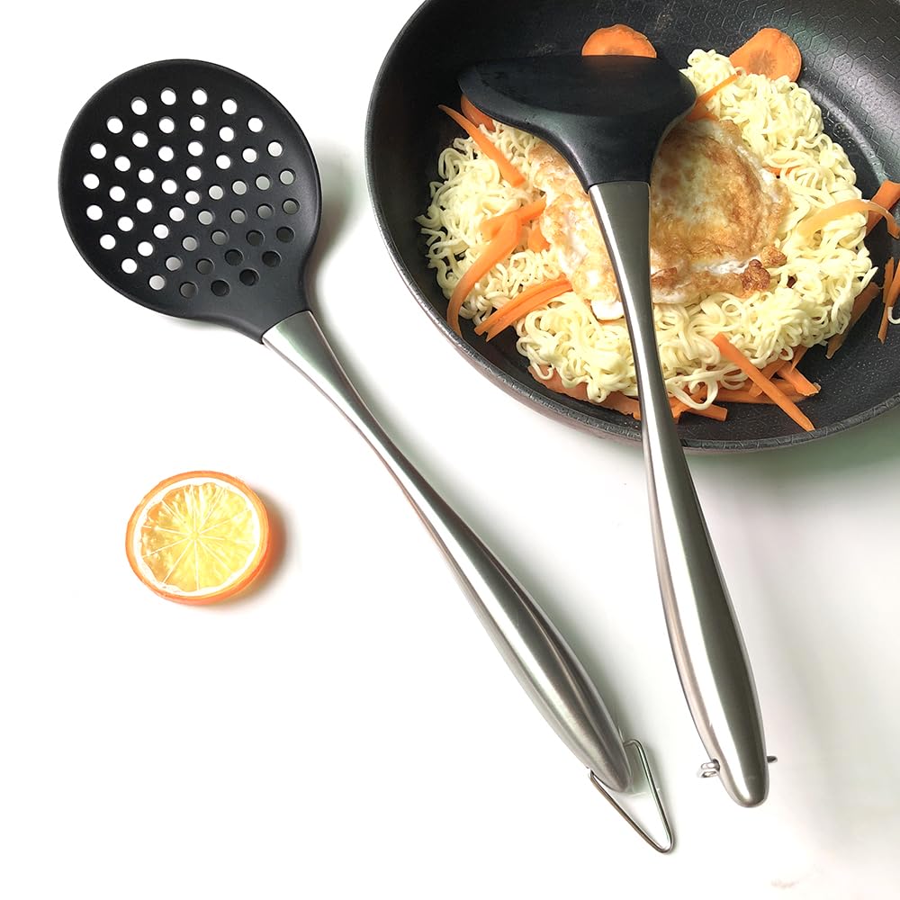 Honglida Silicone Wok Skimmer Premium Slotted Spoon Scoop Strainer Colander Bpa Free 600F Stainless Steel Handle 14 Inch For Non