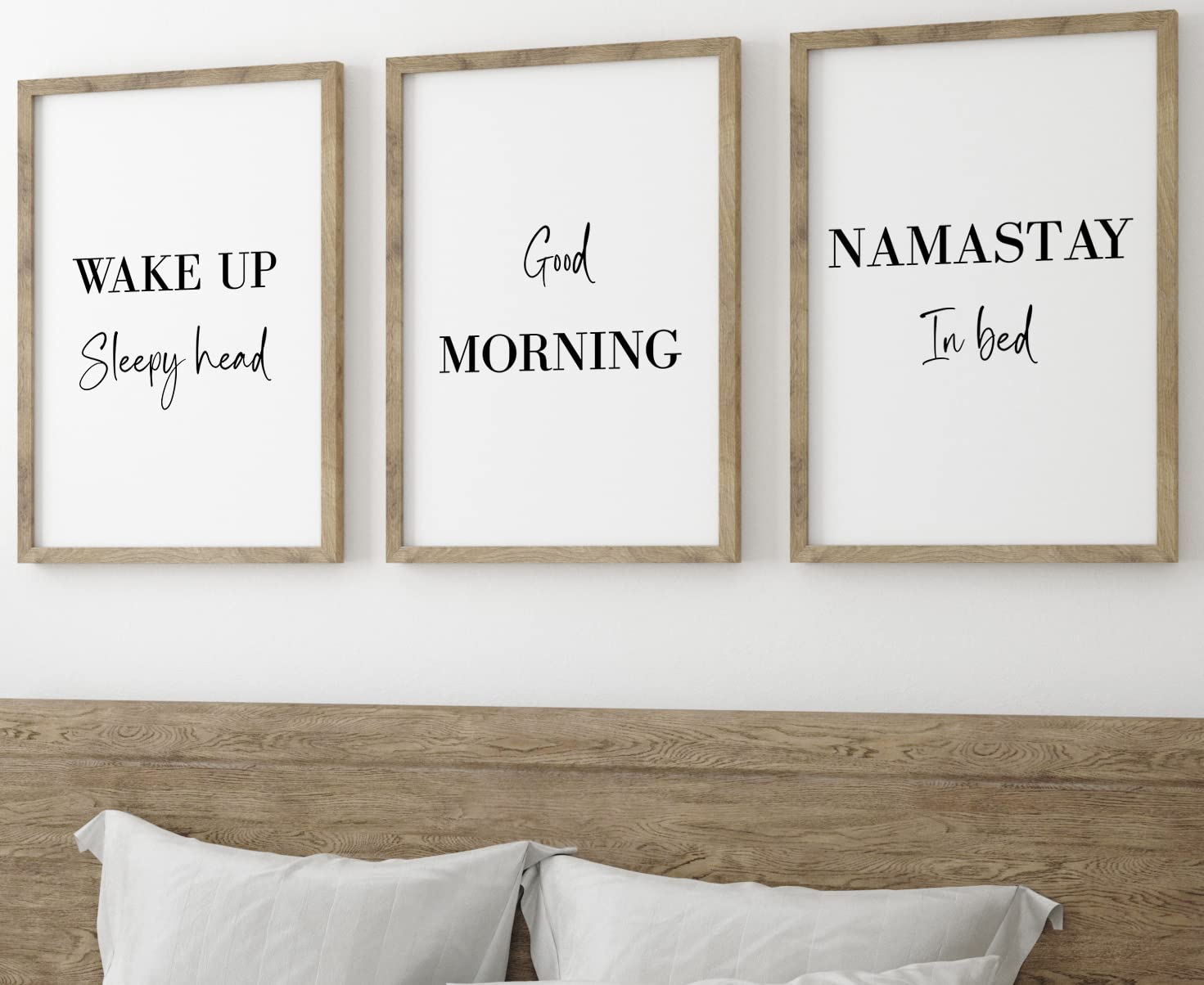 Namastay In Bed Set Of 3 Unframed Poster Prints, Quote Wall Art Home Decor, Bedroom Quote Decor, Wake Up Sleep Head, Good Mornin