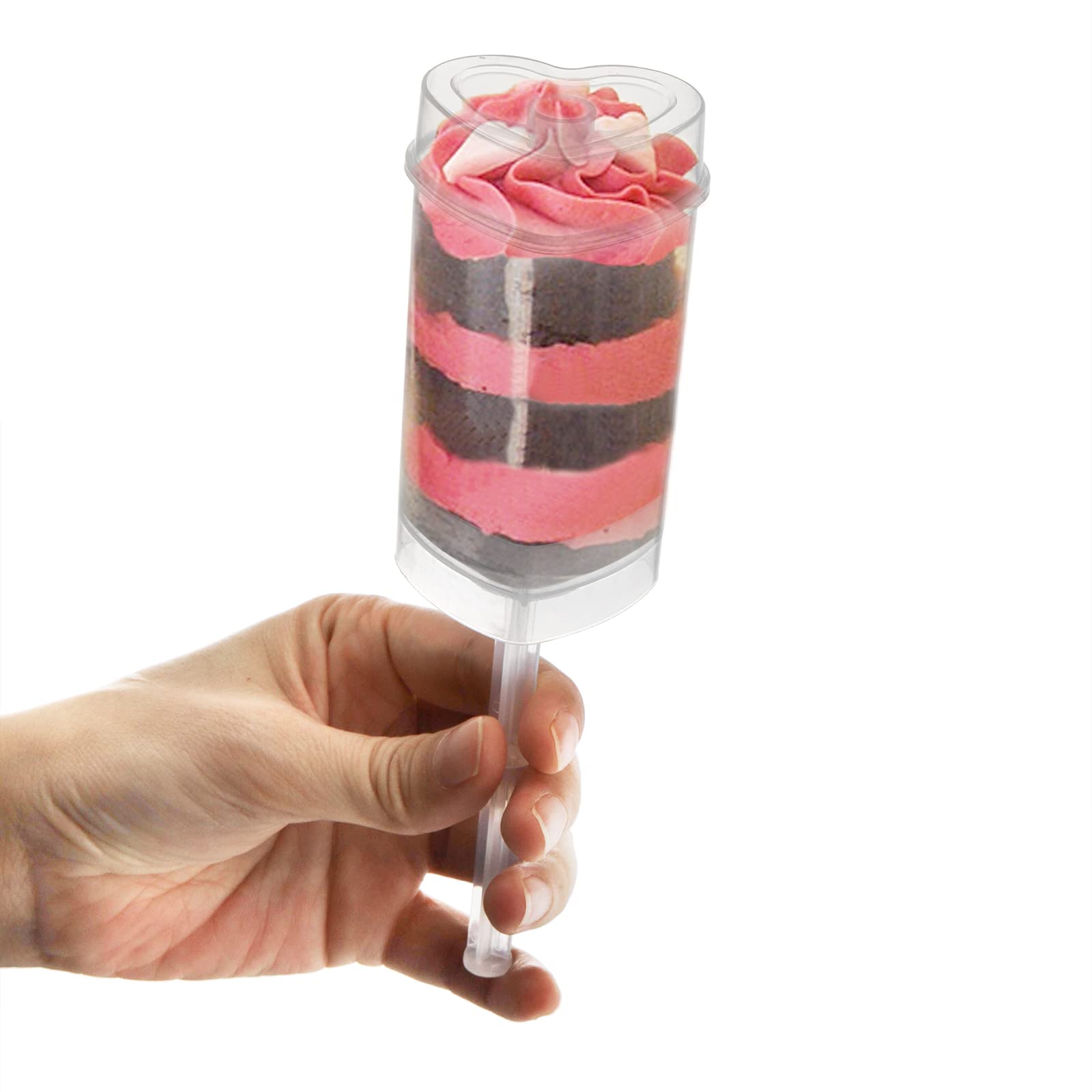 Jucoan 50 Pack Cake Pop Shooter, Heart Shape Plastic Cake Push Up Pop Container With Lid, Base, Stick For Cake, Ice Cream, Desse