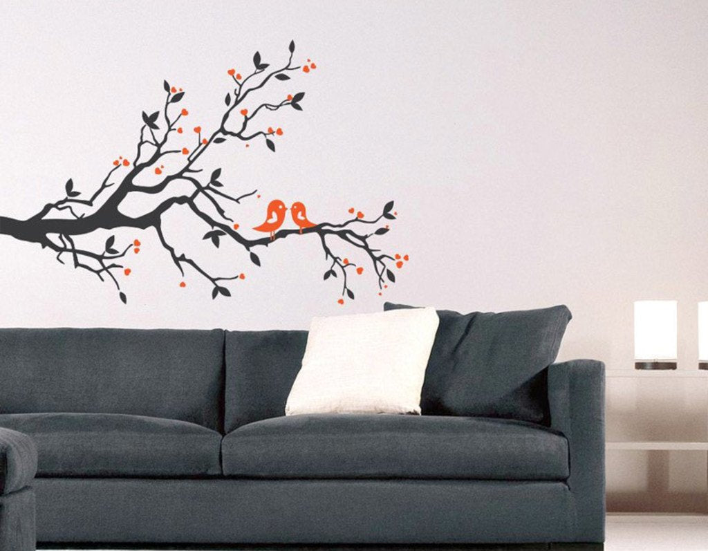 Decals Design Stickerskart Wall Stickers Black Branch With Lovely Birds (Wall Covering Area: 130X90Cm,Product Dimensions: 50X70C