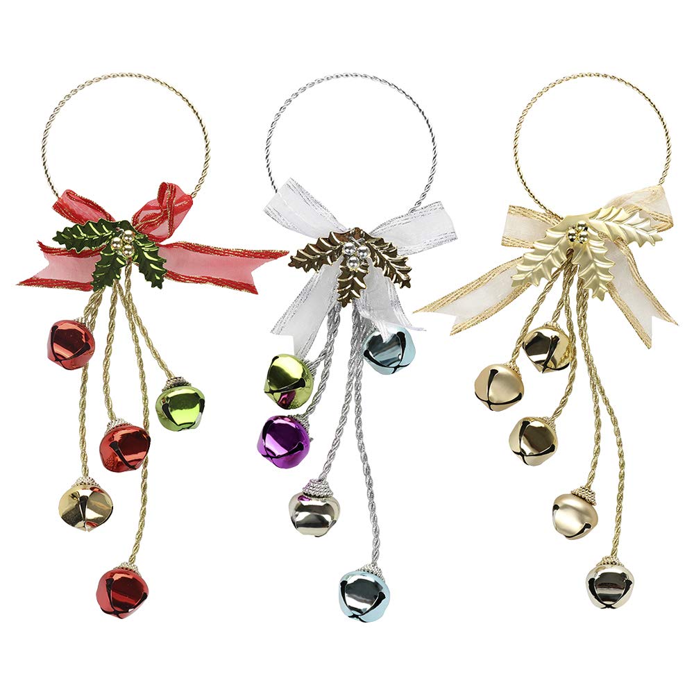 RTWAY 13.2'' Christmas Door Hangers Set of 3 Jingle Bell Door Hanger with Bow for Christmas Decorations