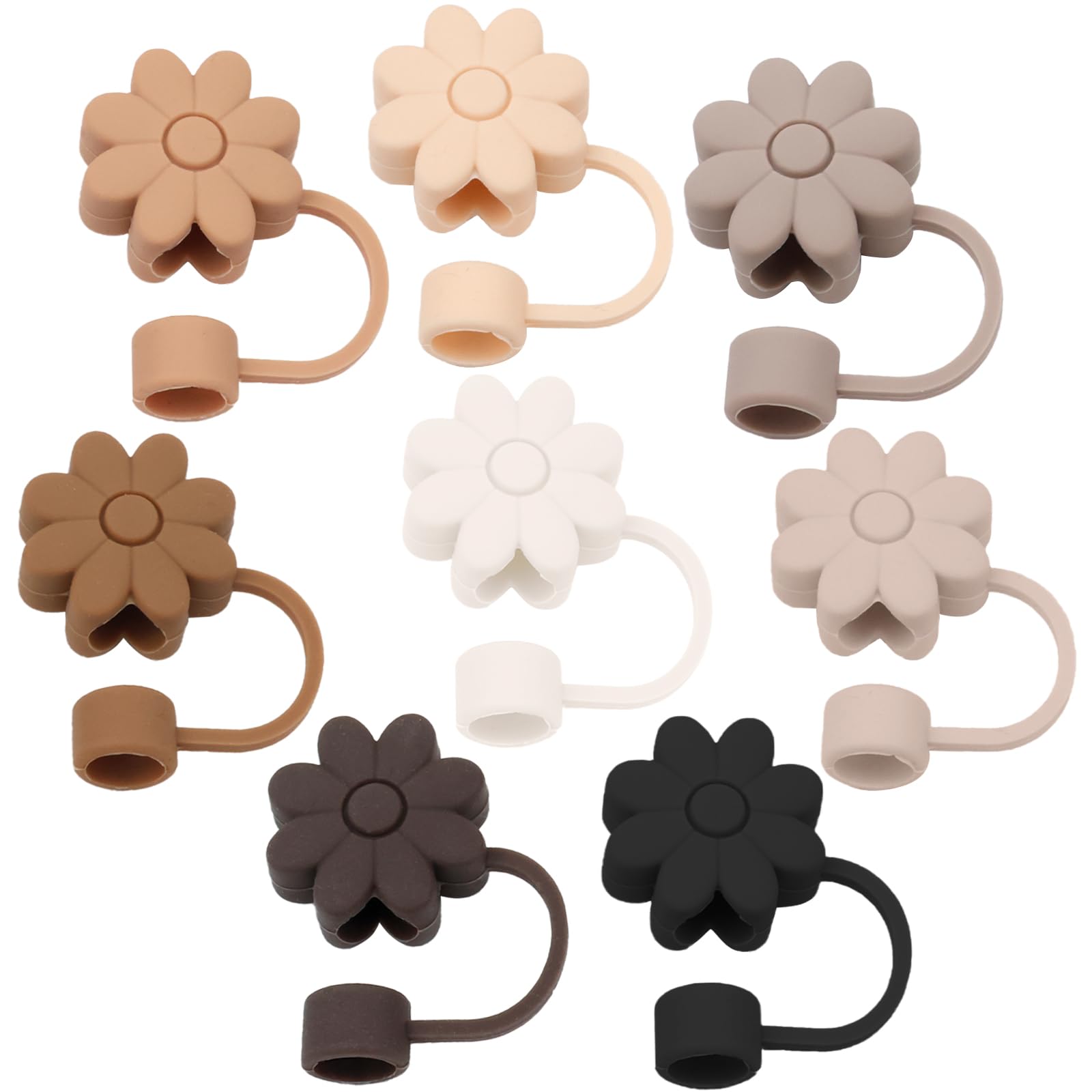 8PCS Silicone Straw Covers Toppers for Stanley Cups 30&40 Oz Tumbler Accessories Flower Straw Caps Brown Dust-Proof Reusable Str