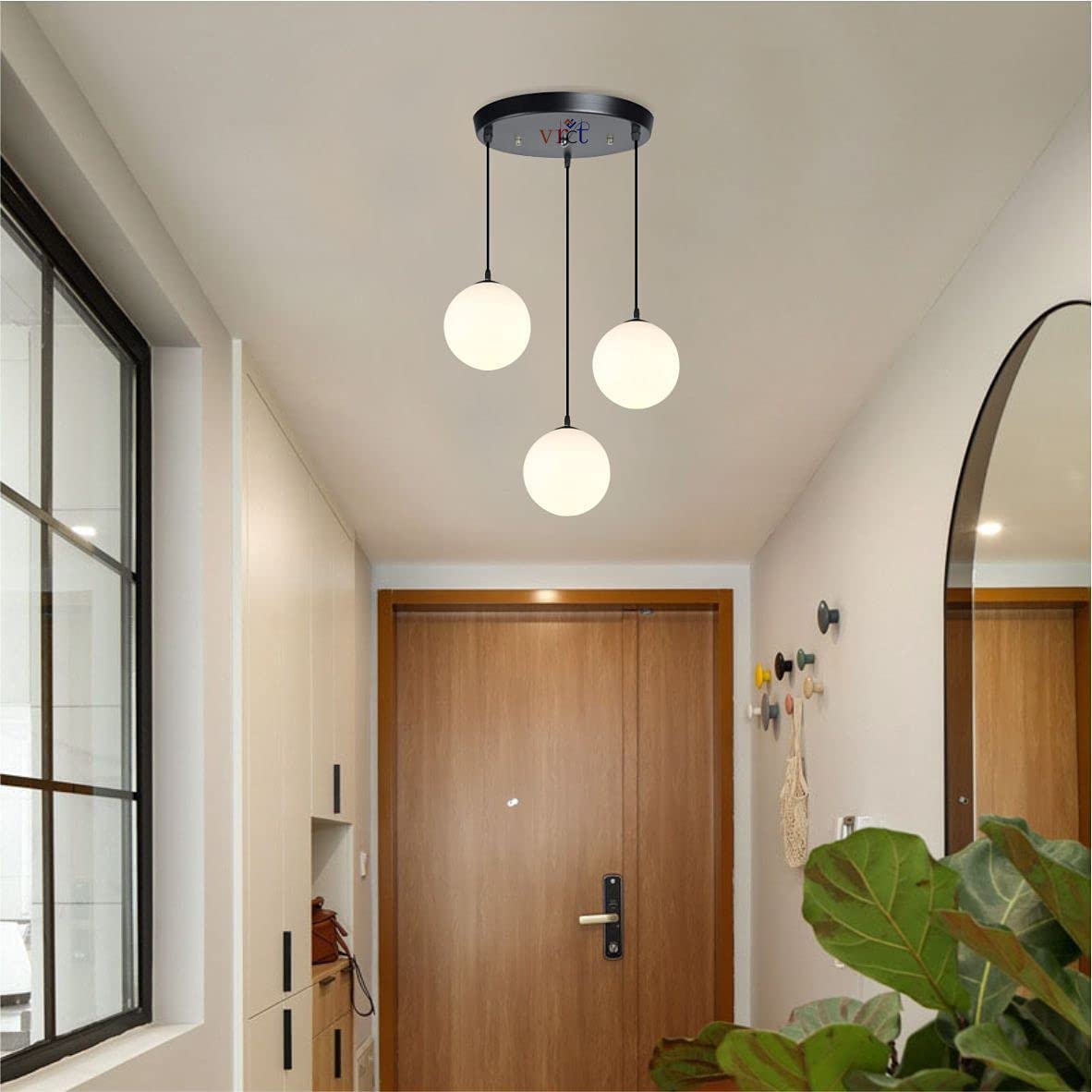 Vrct E27 Base Adjustable Mini Hanging Vintage Pendant Light Fixture With 3Light Globe Shade (White)(Metal)(Corded Electric)