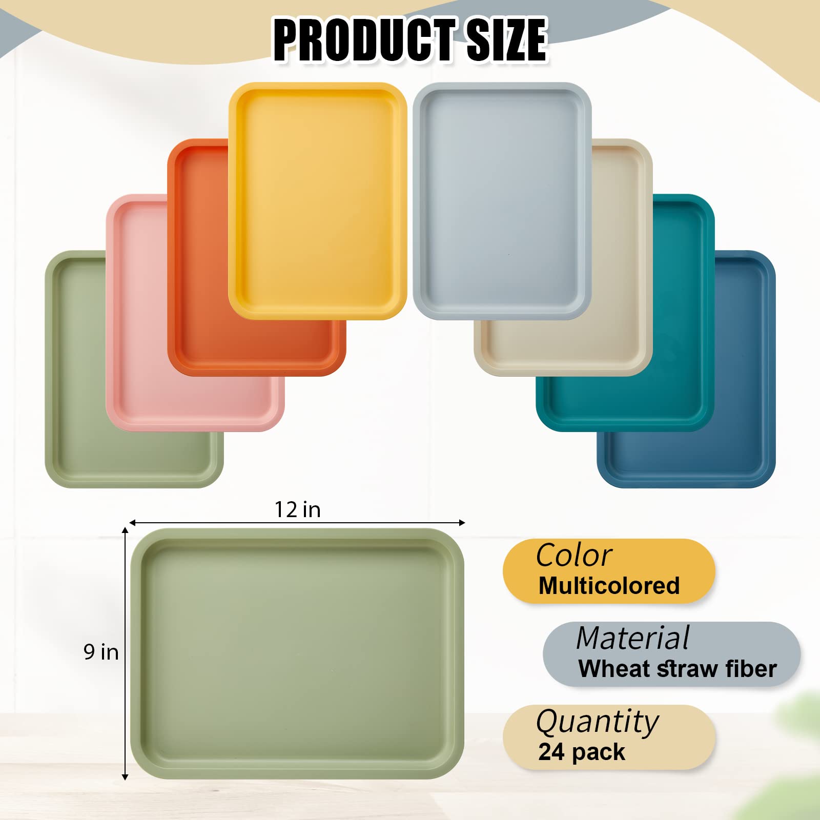 Mumufy 24 Pcs Plastic Fast Food Trays Bulk Colorful Restaurant Serving Trays Cafeteria Tray Rectangular Trays Plastic Serving Pl