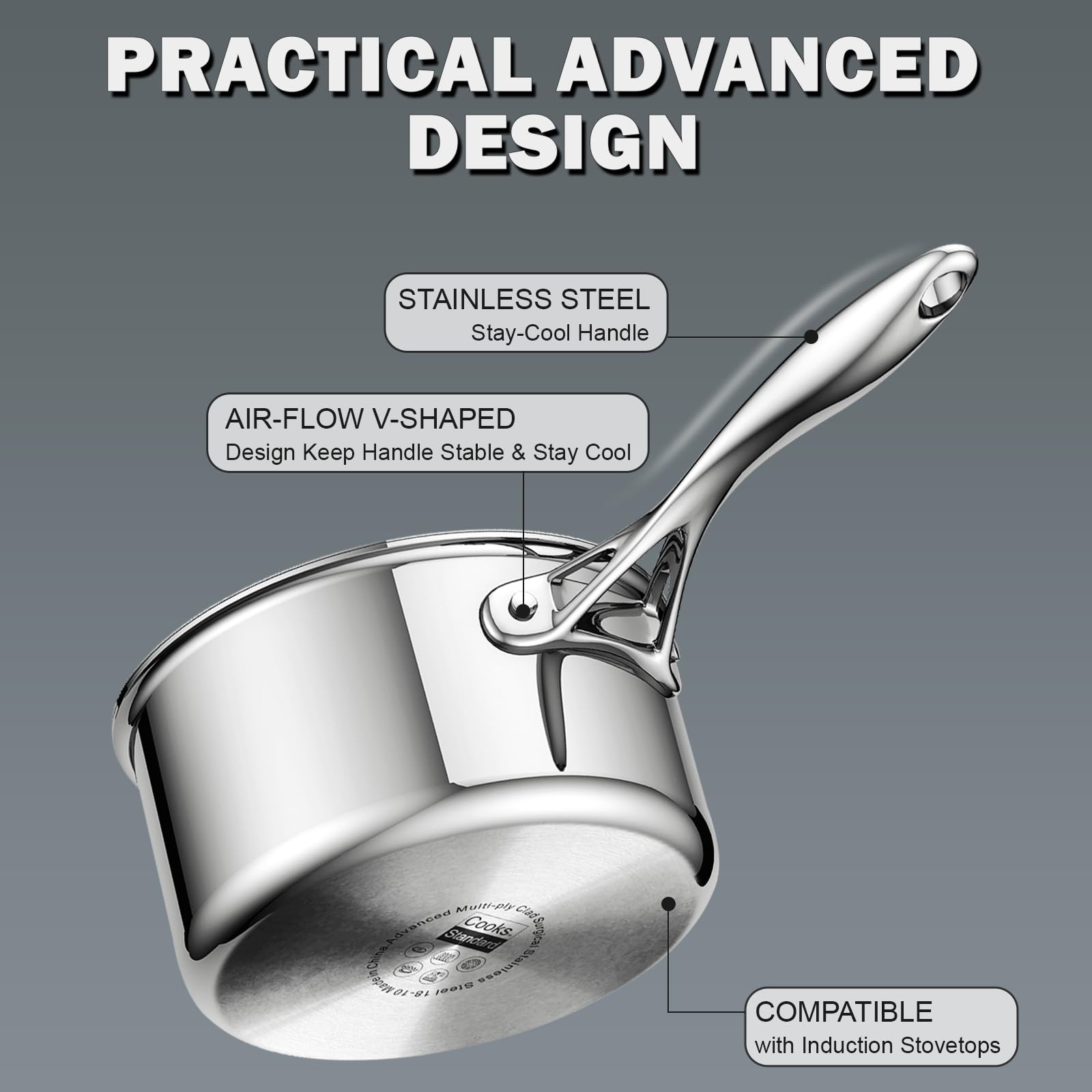 Cooks Standard Stainless Steel Kitchen Cookware Sets 10-Piece, Multi-Ply Full Clad Pots and Pans Cooking Set with Stay-Cool Hand